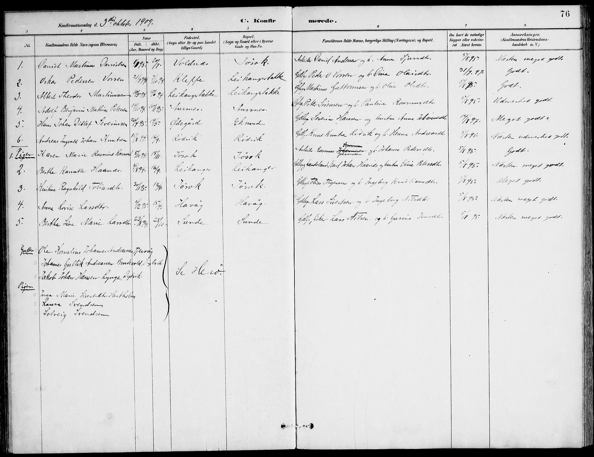 Ministerialprotokoller, klokkerbøker og fødselsregistre - Møre og Romsdal, AV/SAT-A-1454/508/L0095: Parish register (official) no. 508A02, 1887-1920, p. 76