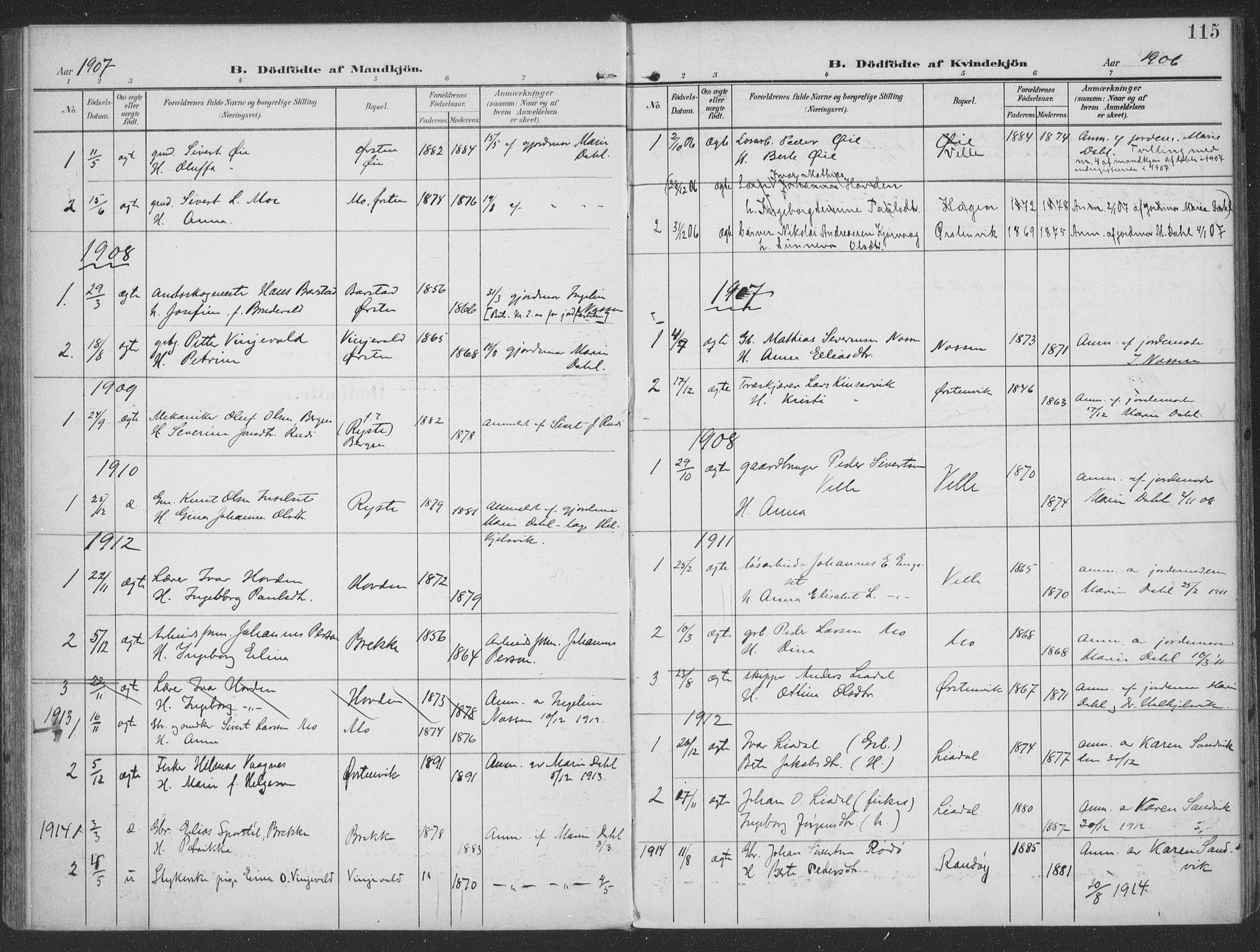 Ministerialprotokoller, klokkerbøker og fødselsregistre - Møre og Romsdal, SAT/A-1454/513/L0178: Parish register (official) no. 513A05, 1906-1919, p. 115