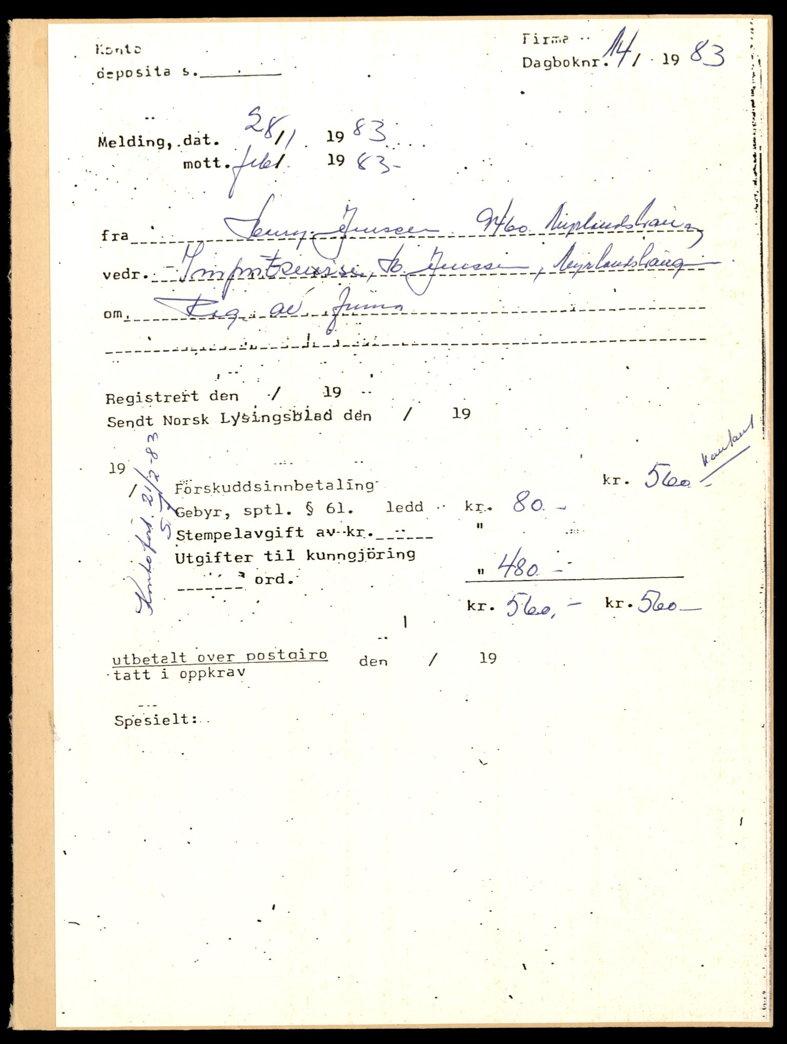 Steigen og Ofoten sorenskriveri, AV/SAT-A-0030/3/J/Jd/Jde/L0003: Bilag, enkeltmannsforetak og ansvarlige selskap, J-L, 1944-1990, p. 1