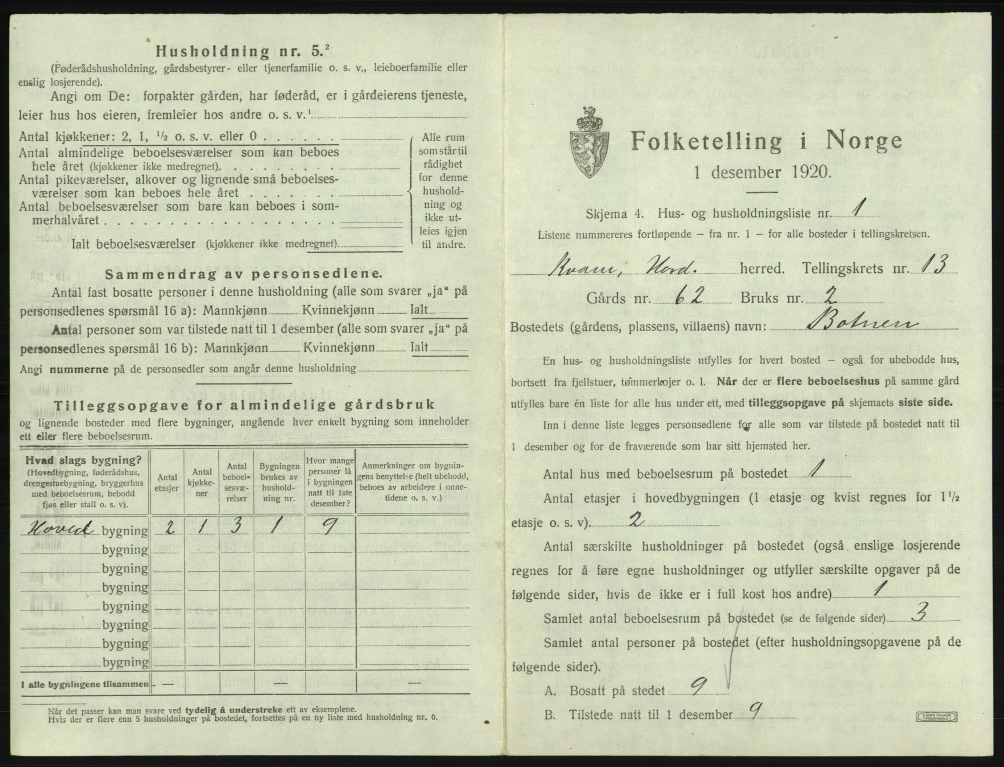 SAB, 1920 census for Kvam, 1920, p. 1120