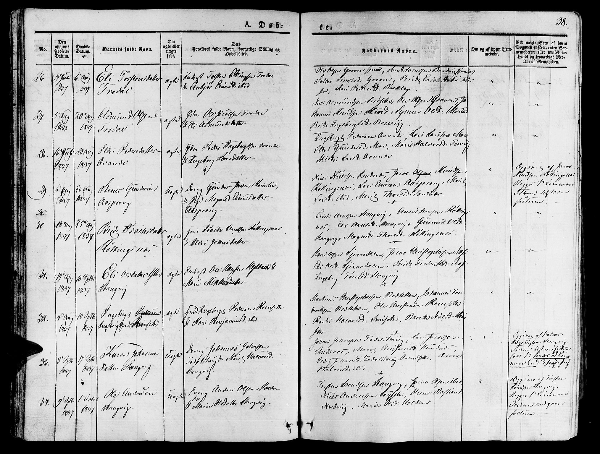 Ministerialprotokoller, klokkerbøker og fødselsregistre - Møre og Romsdal, SAT/A-1454/592/L1024: Parish register (official) no. 592A03 /1, 1831-1849, p. 38