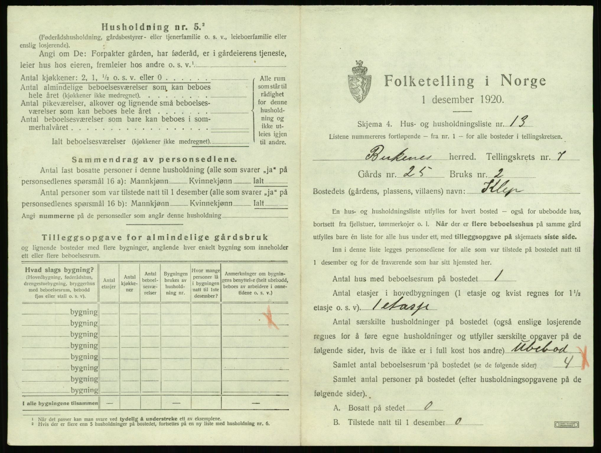 SAK, 1920 census for Birkenes, 1920, p. 651