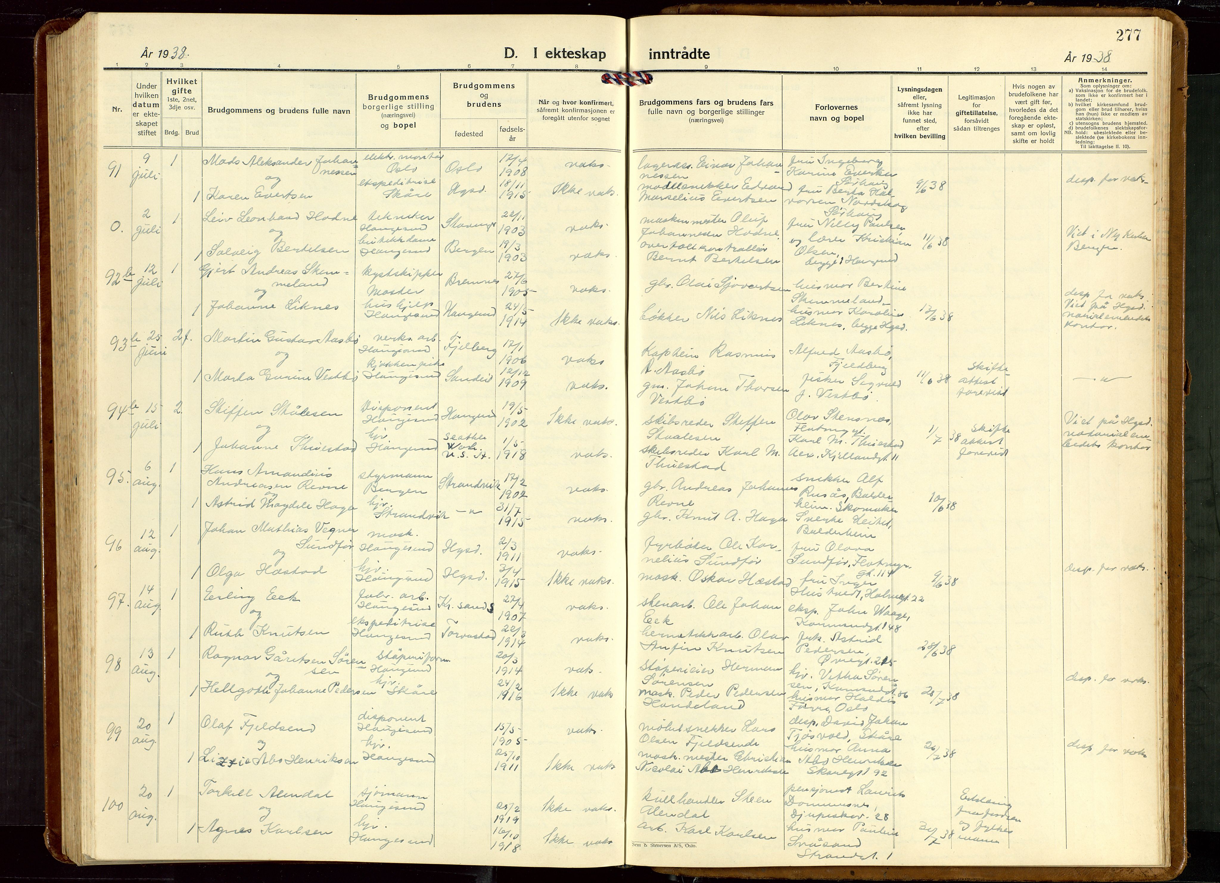 Haugesund sokneprestkontor, AV/SAST-A -101863/H/Ha/Hab/L0013: Parish register (copy) no. B 13, 1931-1943, p. 277