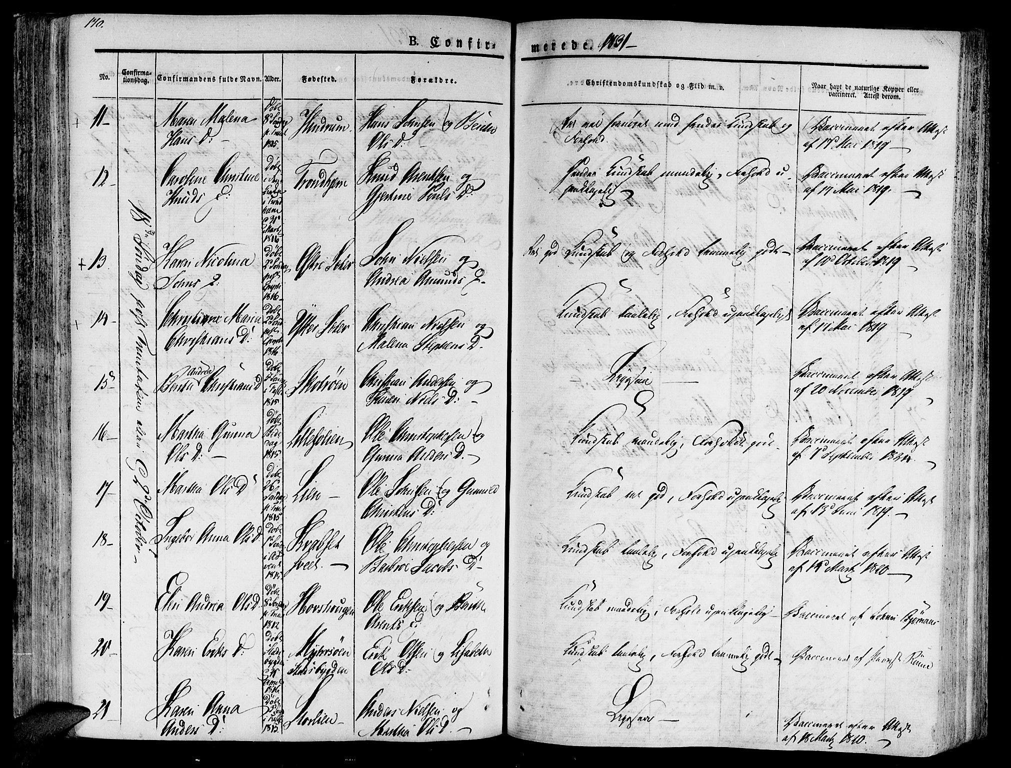 Ministerialprotokoller, klokkerbøker og fødselsregistre - Nord-Trøndelag, AV/SAT-A-1458/701/L0006: Parish register (official) no. 701A06, 1825-1841, p. 170