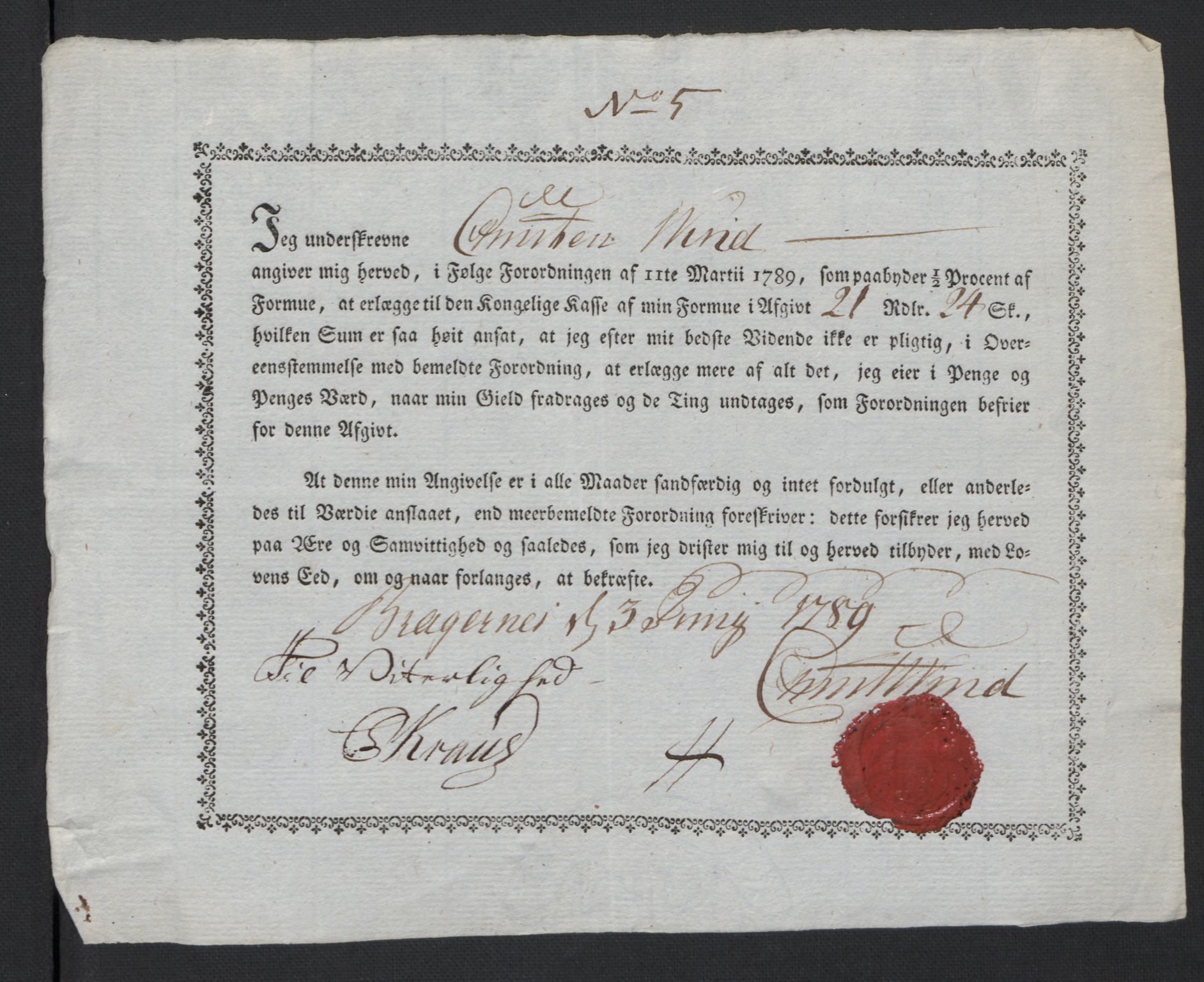 Rentekammeret inntil 1814, Reviderte regnskaper, Mindre regnskaper, RA/EA-4068/Rf/Rfe/L0004: Bragernes. Buskerud fogderi, 1789, p. 80