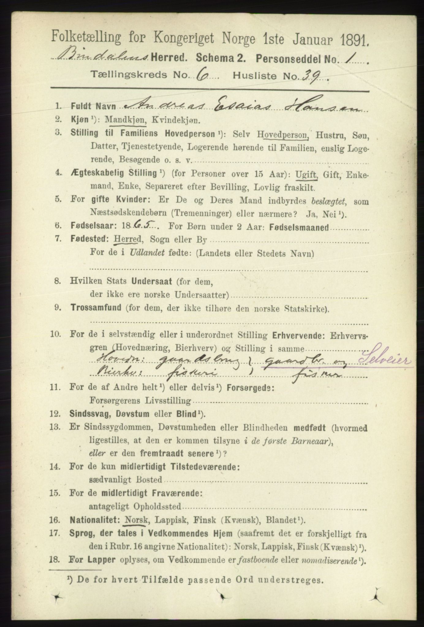 RA, 1891 census for 1811 Bindal, 1891, p. 1977