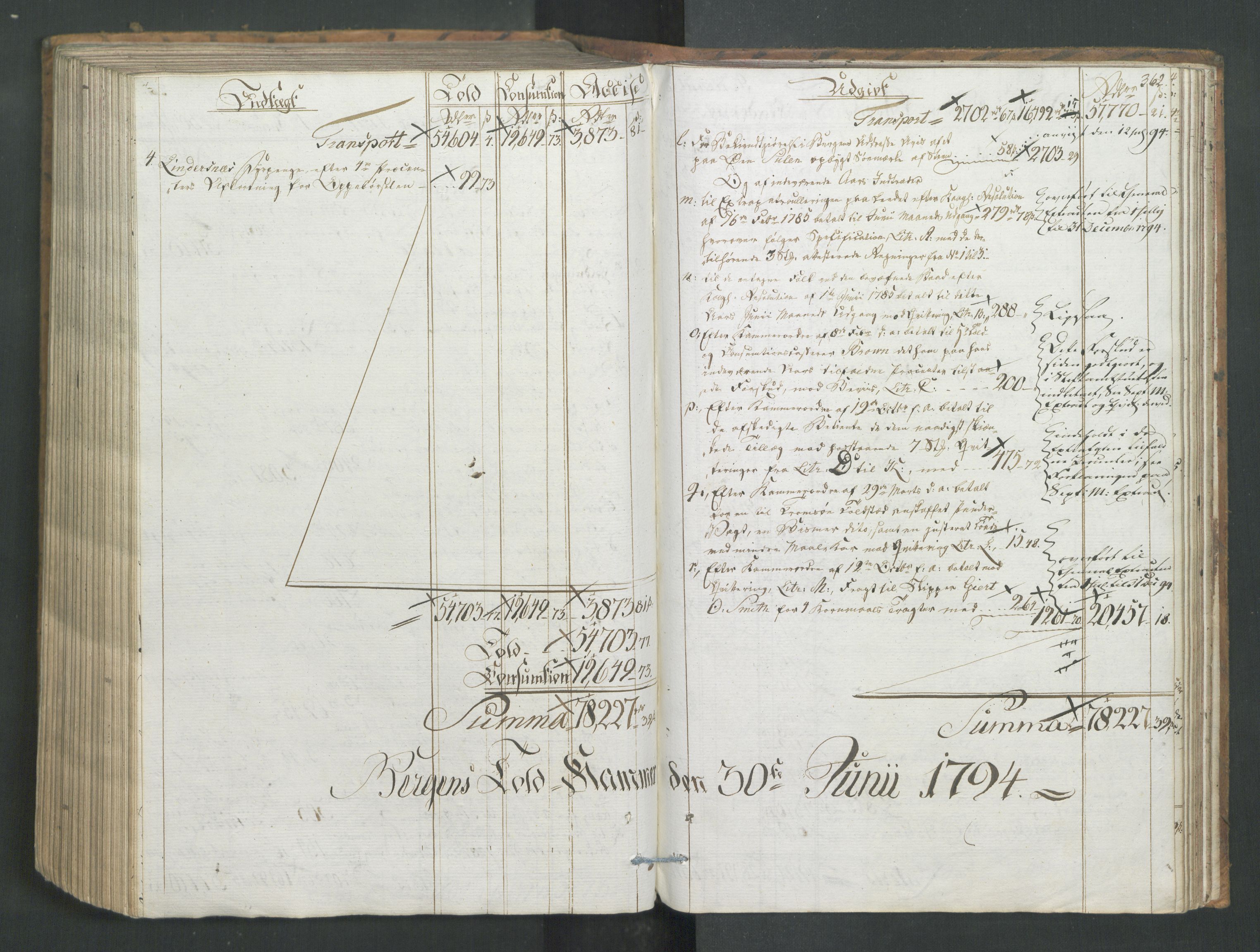 Generaltollkammeret, tollregnskaper, RA/EA-5490/R26/L0277/0001: Tollregnskaper Bergen A / Utgående tollbok I, 1794, p. 361b-362a