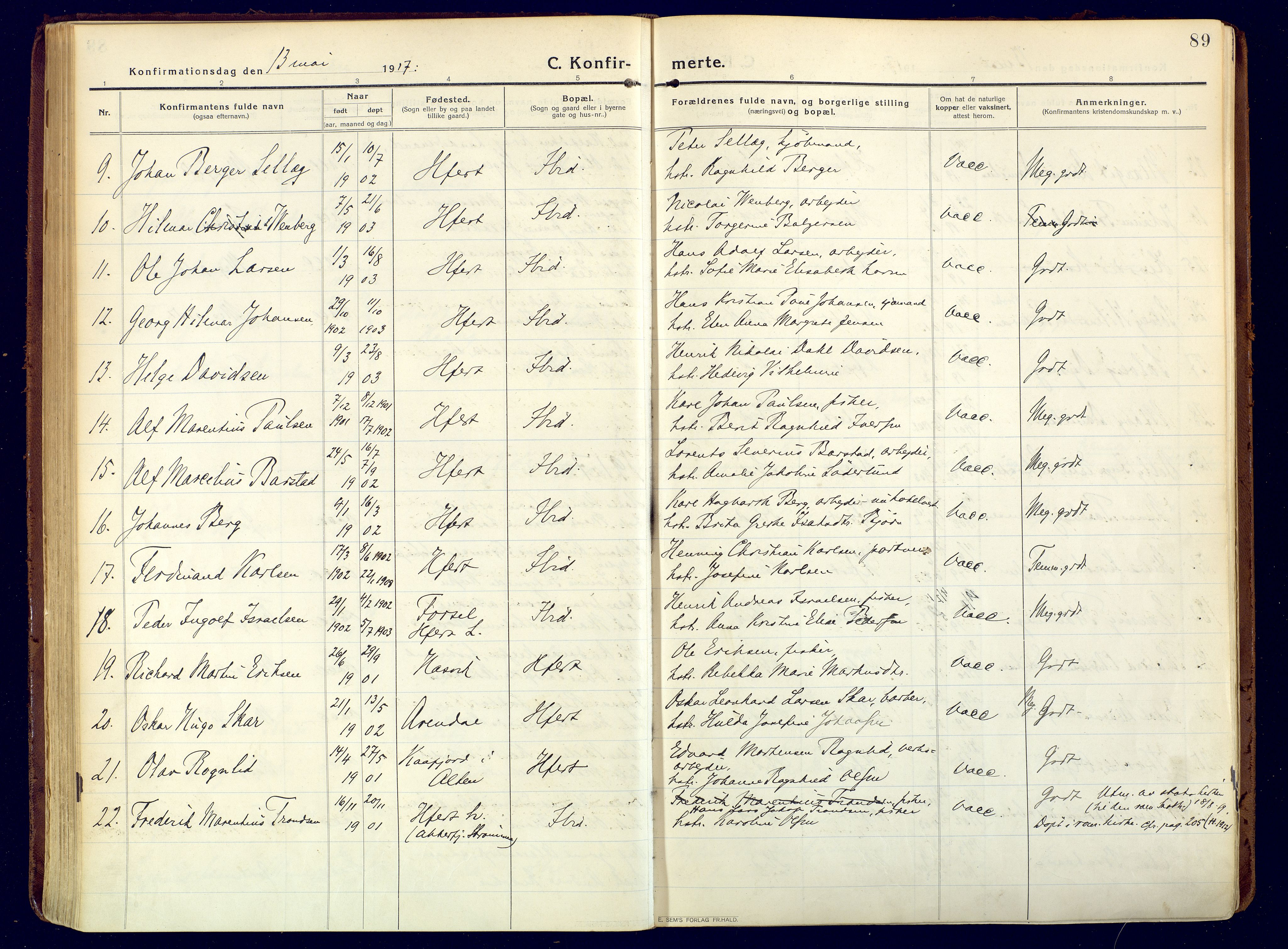 Hammerfest sokneprestkontor, SATØ/S-1347/H/Ha/L0015.kirke: Parish register (official) no. 15, 1916-1923, p. 89