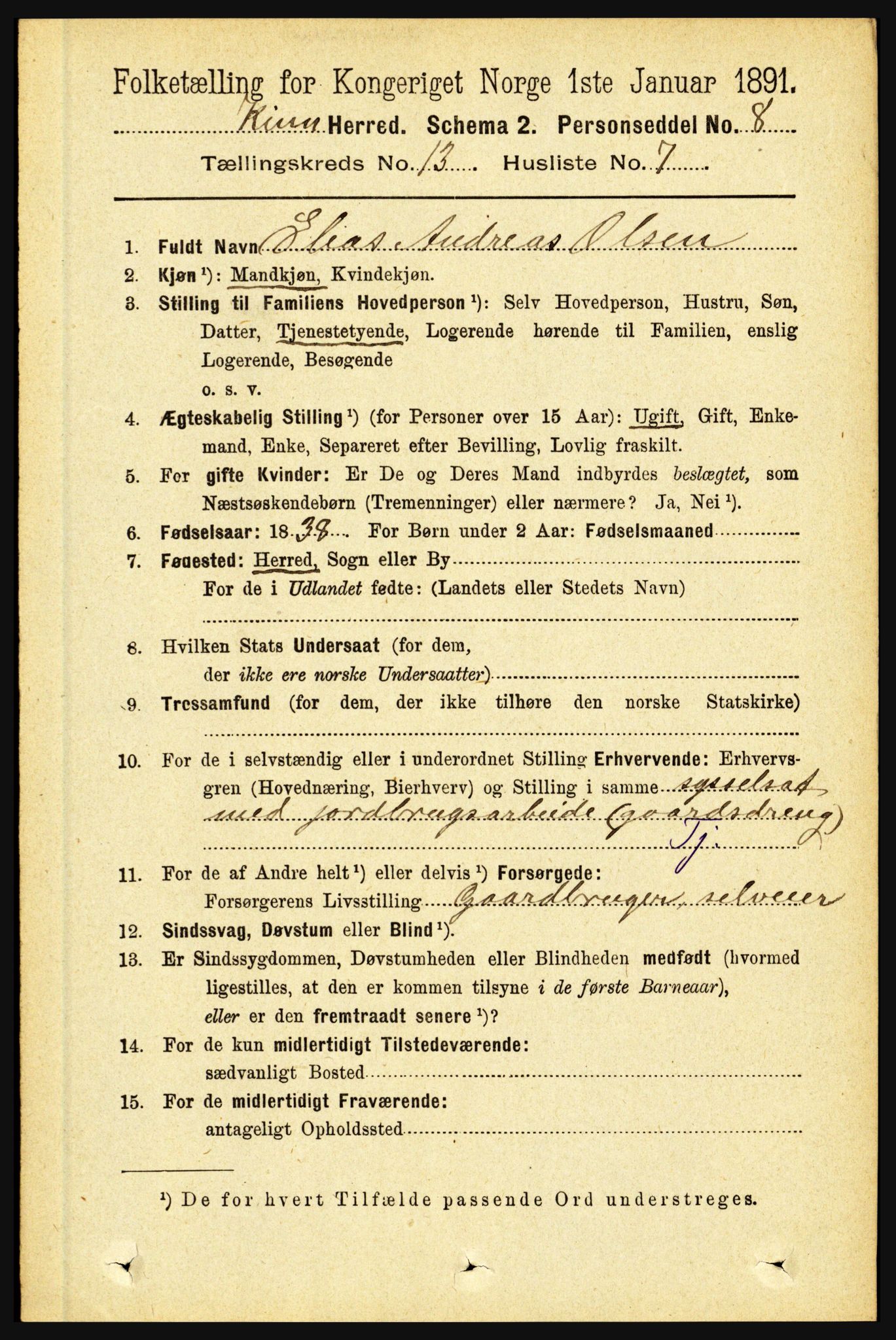 RA, 1891 census for 1437 Kinn, 1891, p. 5100