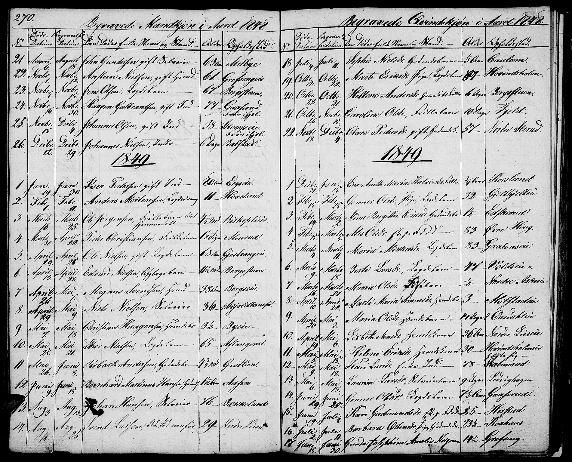 Nes prestekontor, Hedmark, SAH/PREST-020/L/La/L0004: Parish register (copy) no. 4, 1832-1861, p. 270