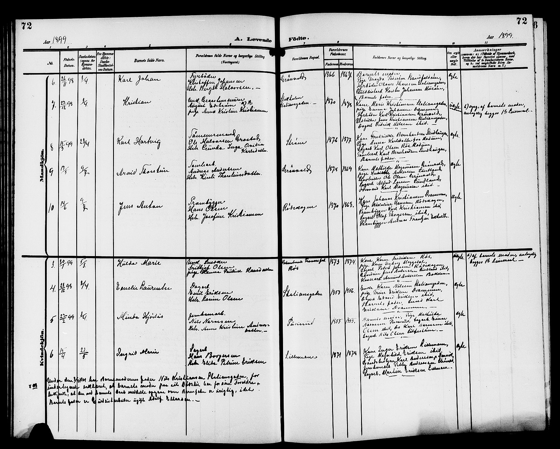 Strømsgodset kirkebøker, AV/SAKO-A-324/G/Ga/L0002: Parish register (copy) no. 2, 1885-1910, p. 72