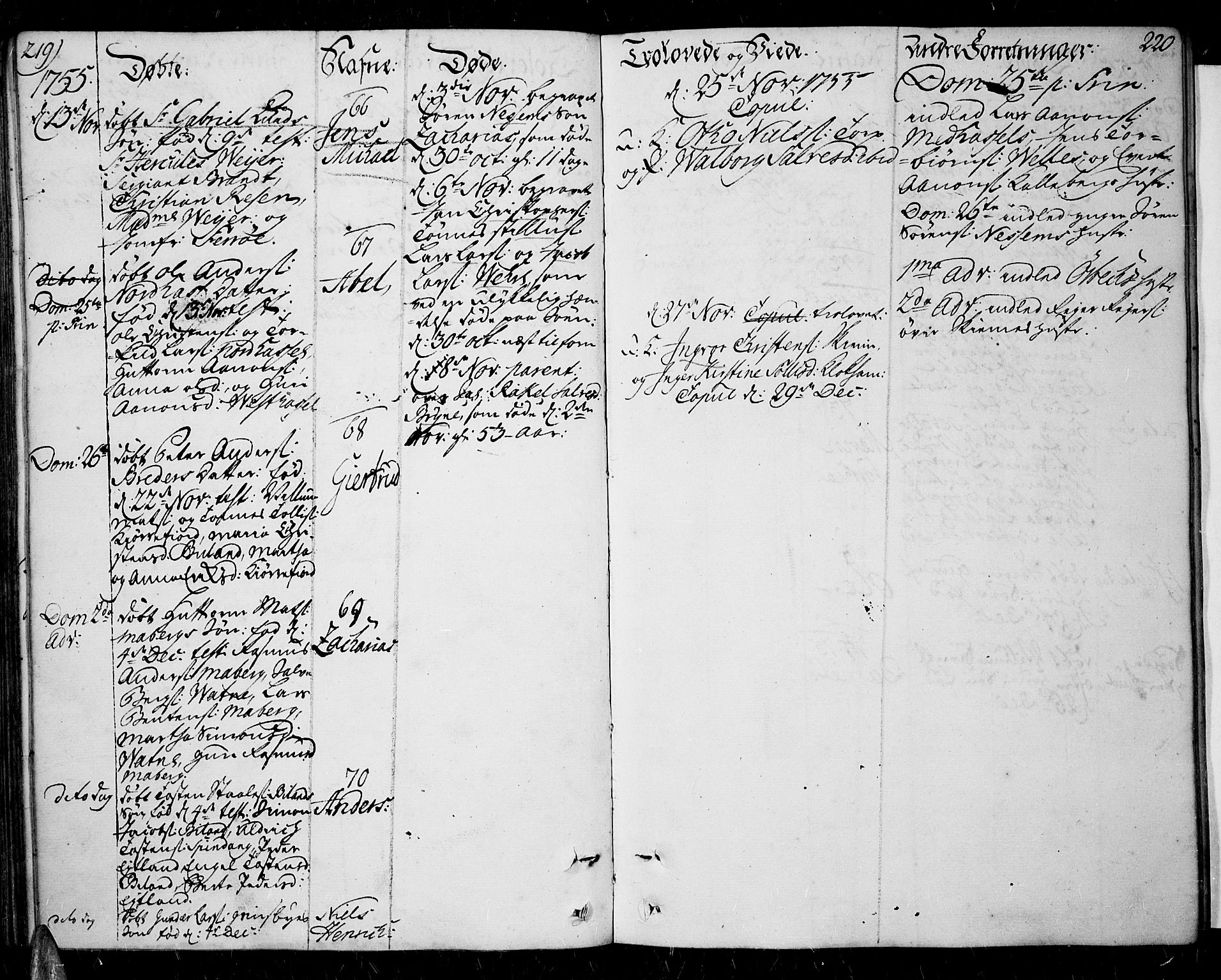 Lista sokneprestkontor, AV/SAK-1111-0027/F/Fa/L0003: Parish register (official) no. A 3 /1, 1743-1767, p. 219-220