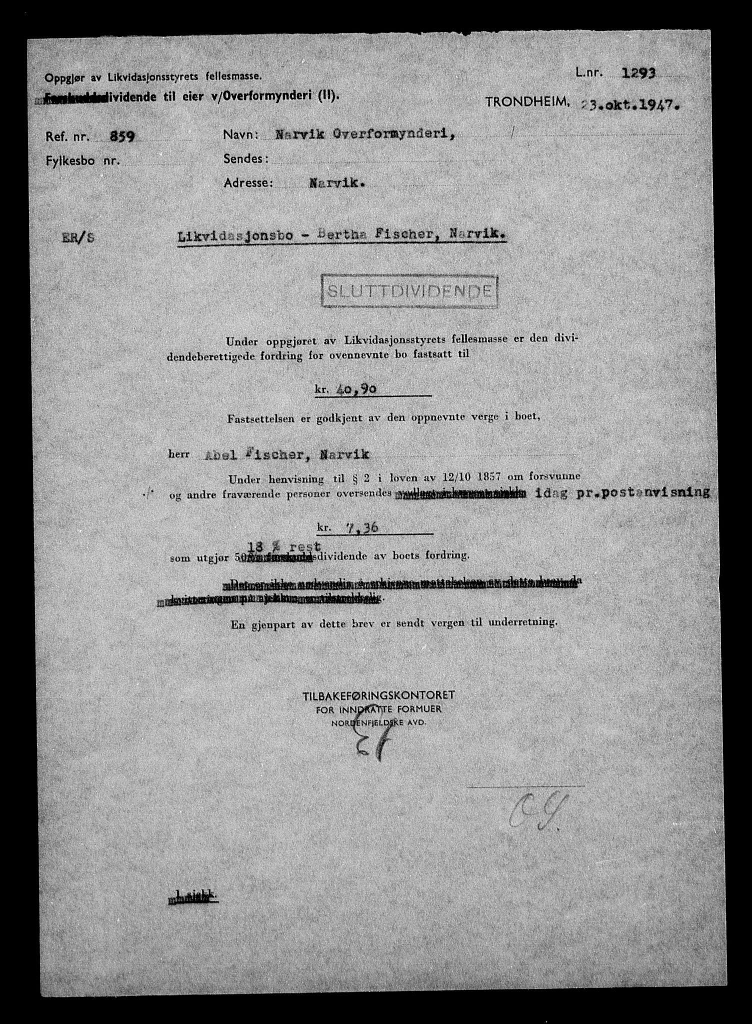 Justisdepartementet, Tilbakeføringskontoret for inndratte formuer, AV/RA-S-1564/H/Hc/Hcb/L0912: --, 1945-1947, p. 79