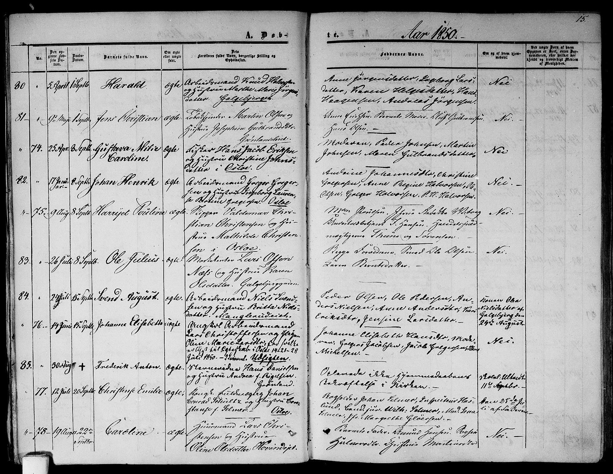 Gamlebyen prestekontor Kirkebøker, SAO/A-10884/F/Fa/L0004: Parish register (official) no. 4, 1850-1857, p. 15