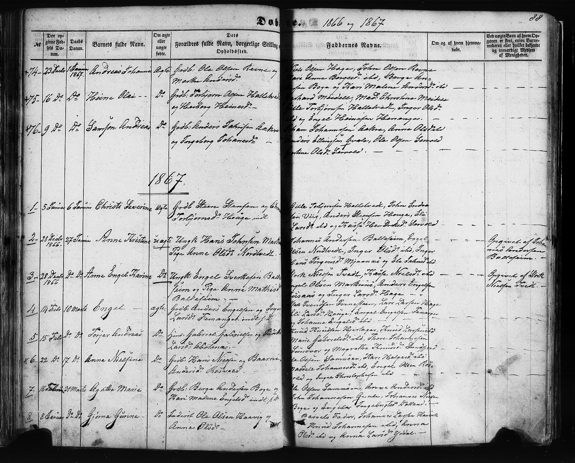 Fusa sokneprestembete, AV/SAB-A-75401/H/Haa: Parish register (official) no. A 1I, 1855-1879, p. 88