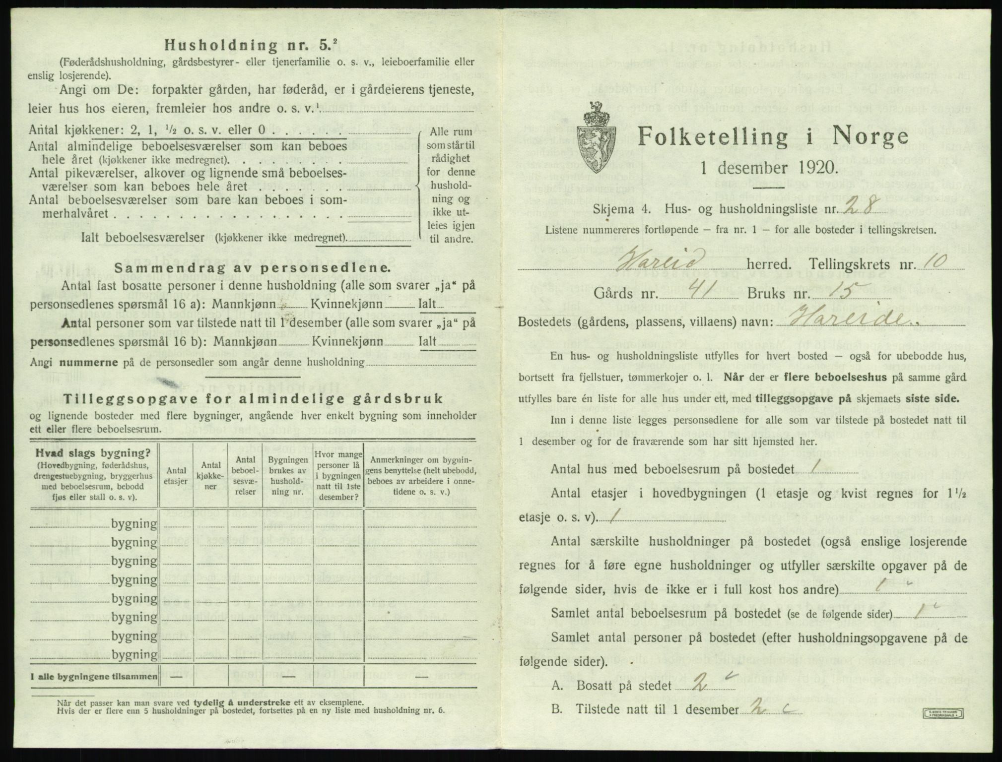 SAT, 1920 census for Hareid, 1920, p. 535