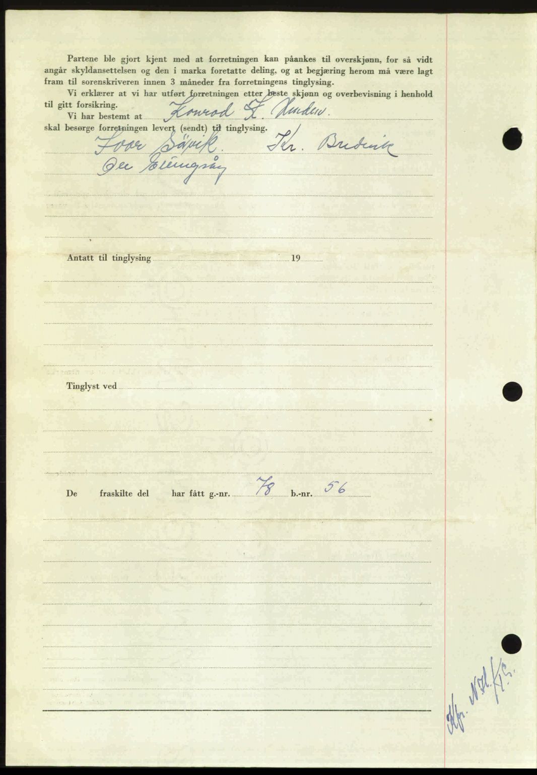 Nordmøre sorenskriveri, AV/SAT-A-4132/1/2/2Ca: Mortgage book no. A105, 1947-1947, Diary no: : 1678/1947