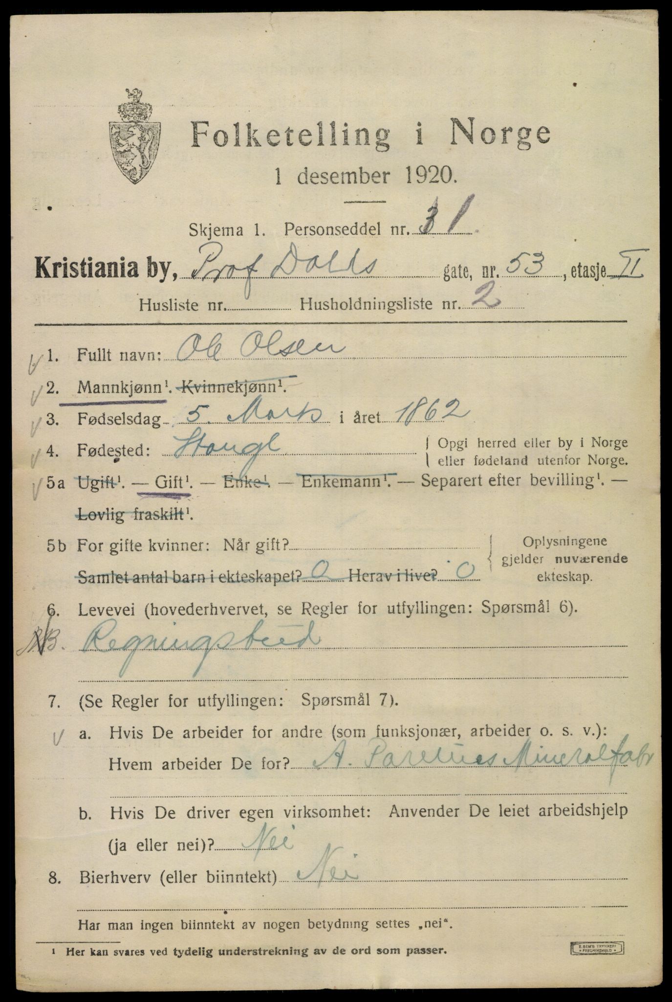 SAO, 1920 census for Kristiania, 1920, p. 460275