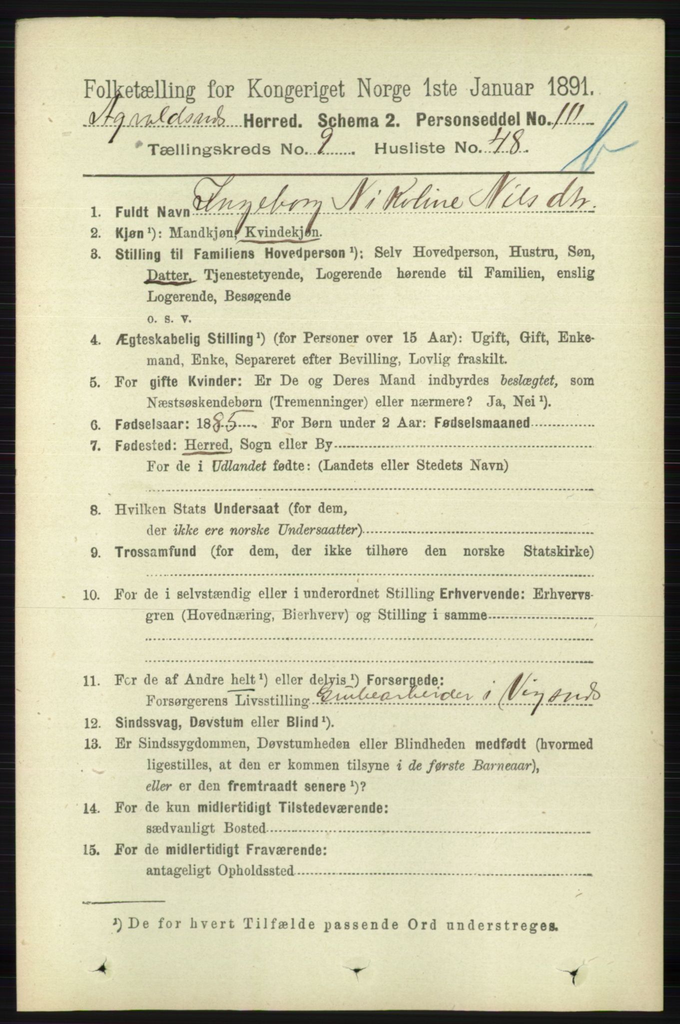 RA, 1891 census for 1147 Avaldsnes, 1891, p. 5625