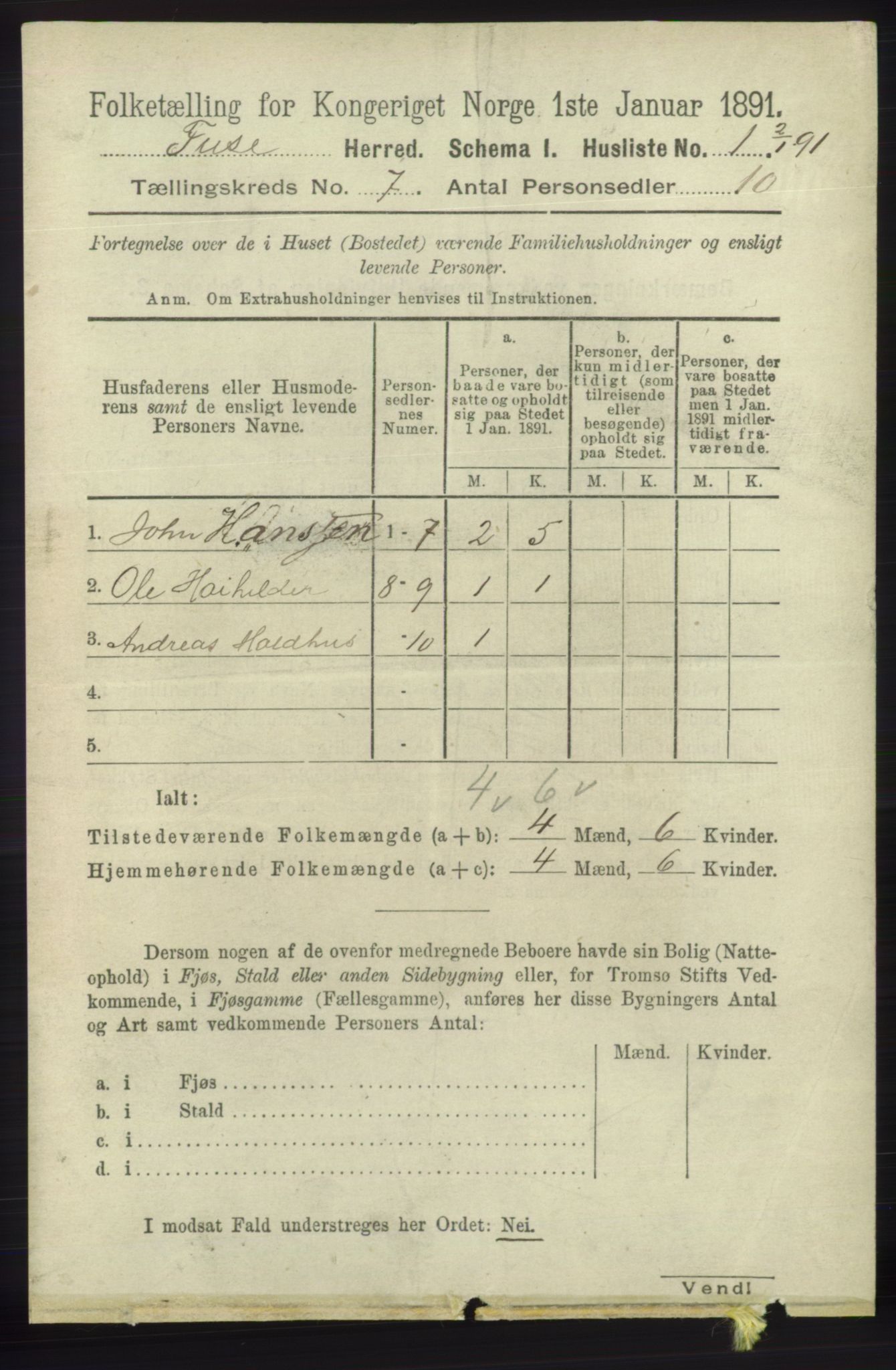 RA, 1891 census for 1241 Fusa, 1891, p. 1264