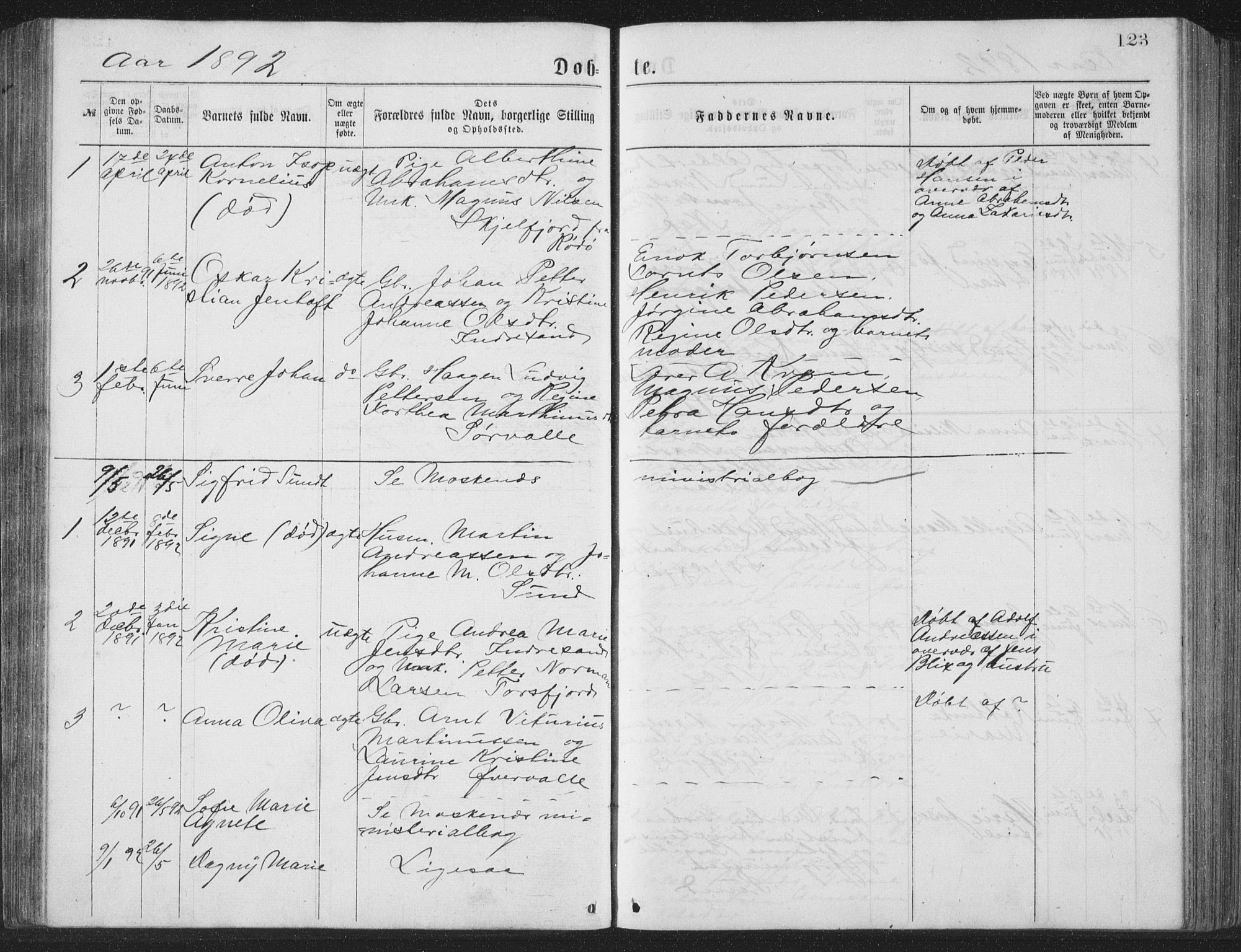 Ministerialprotokoller, klokkerbøker og fødselsregistre - Nordland, SAT/A-1459/885/L1213: Parish register (copy) no. 885C02, 1874-1892, p. 123