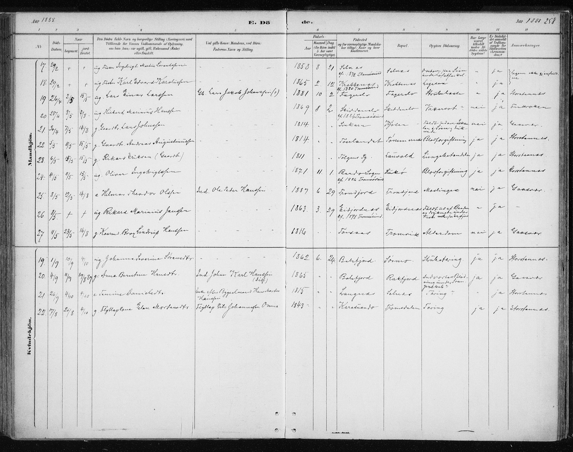 Tromsøysund sokneprestkontor, AV/SATØ-S-1304/G/Ga/L0004kirke: Parish register (official) no. 4, 1880-1888, p. 258