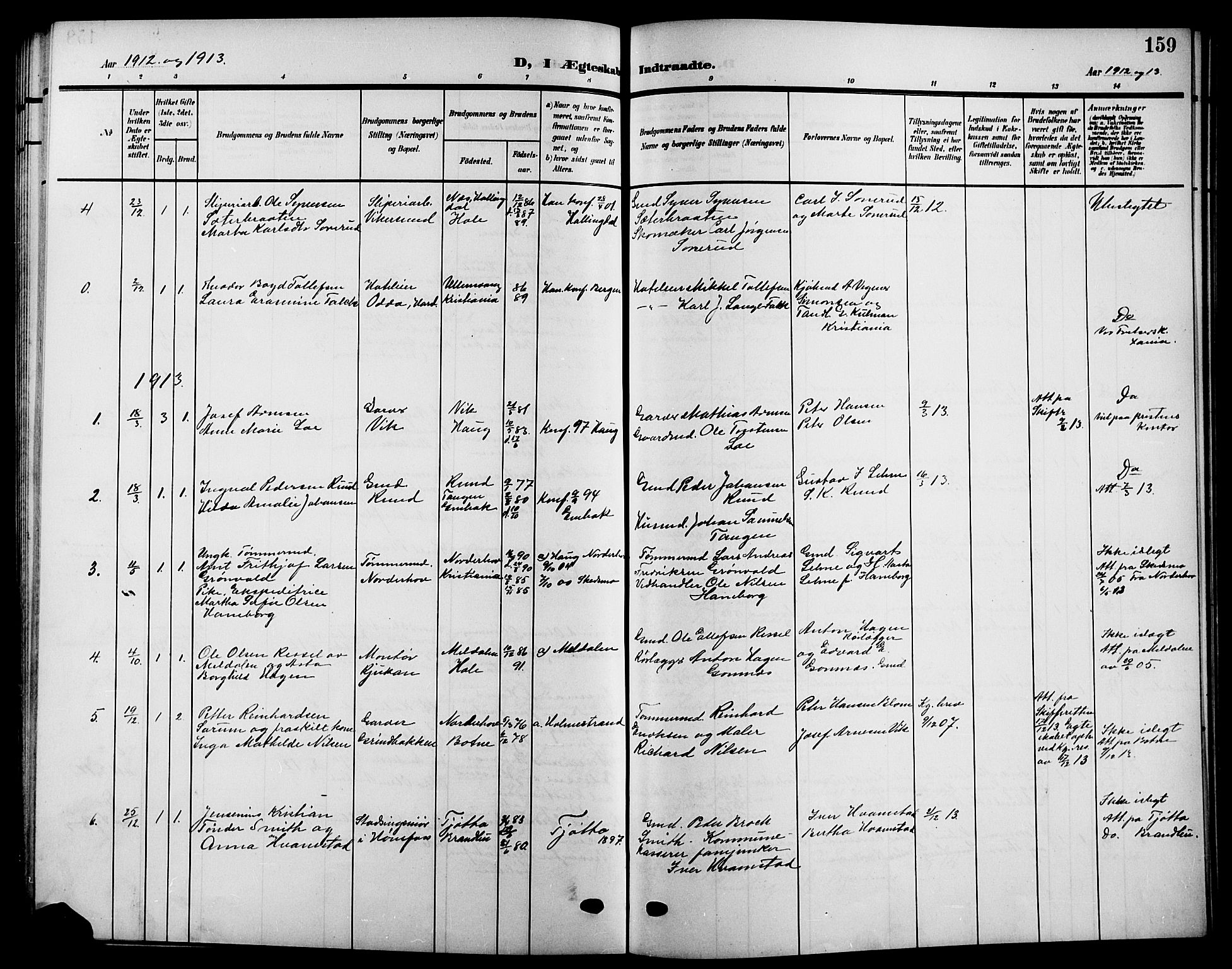 Hole kirkebøker, SAKO/A-228/G/Ga/L0004: Parish register (copy) no. I 4, 1905-1924, p. 159