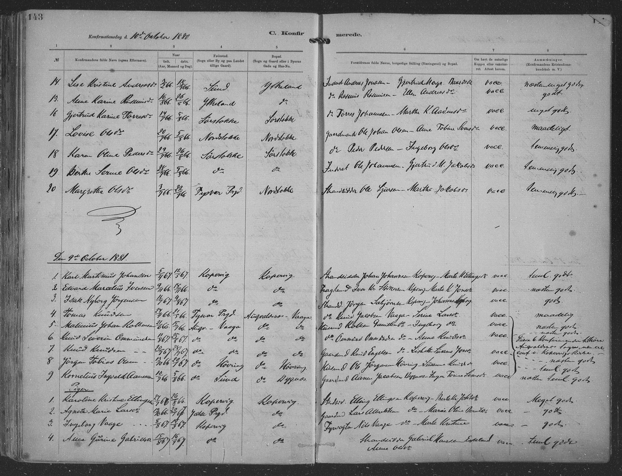 Kopervik sokneprestkontor, SAST/A-101850/H/Ha/Haa/L0001: Parish register (official) no. A 1, 1880-1919, p. 143