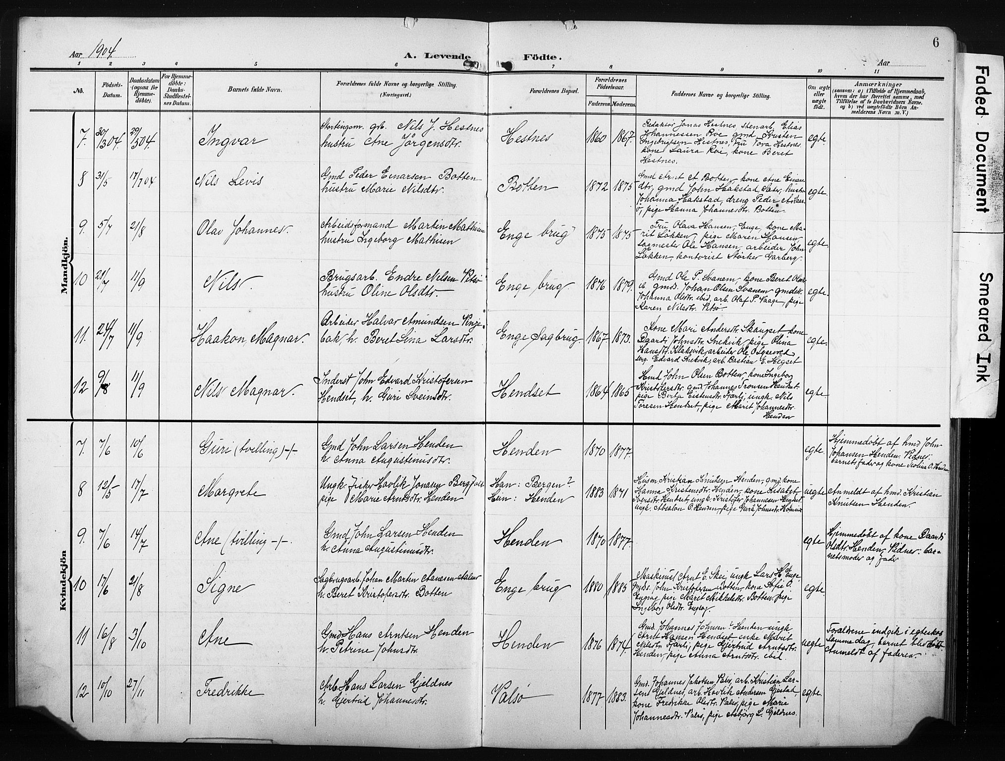 Ministerialprotokoller, klokkerbøker og fødselsregistre - Møre og Romsdal, AV/SAT-A-1454/580/L0927: Parish register (copy) no. 580C02, 1904-1932, p. 6