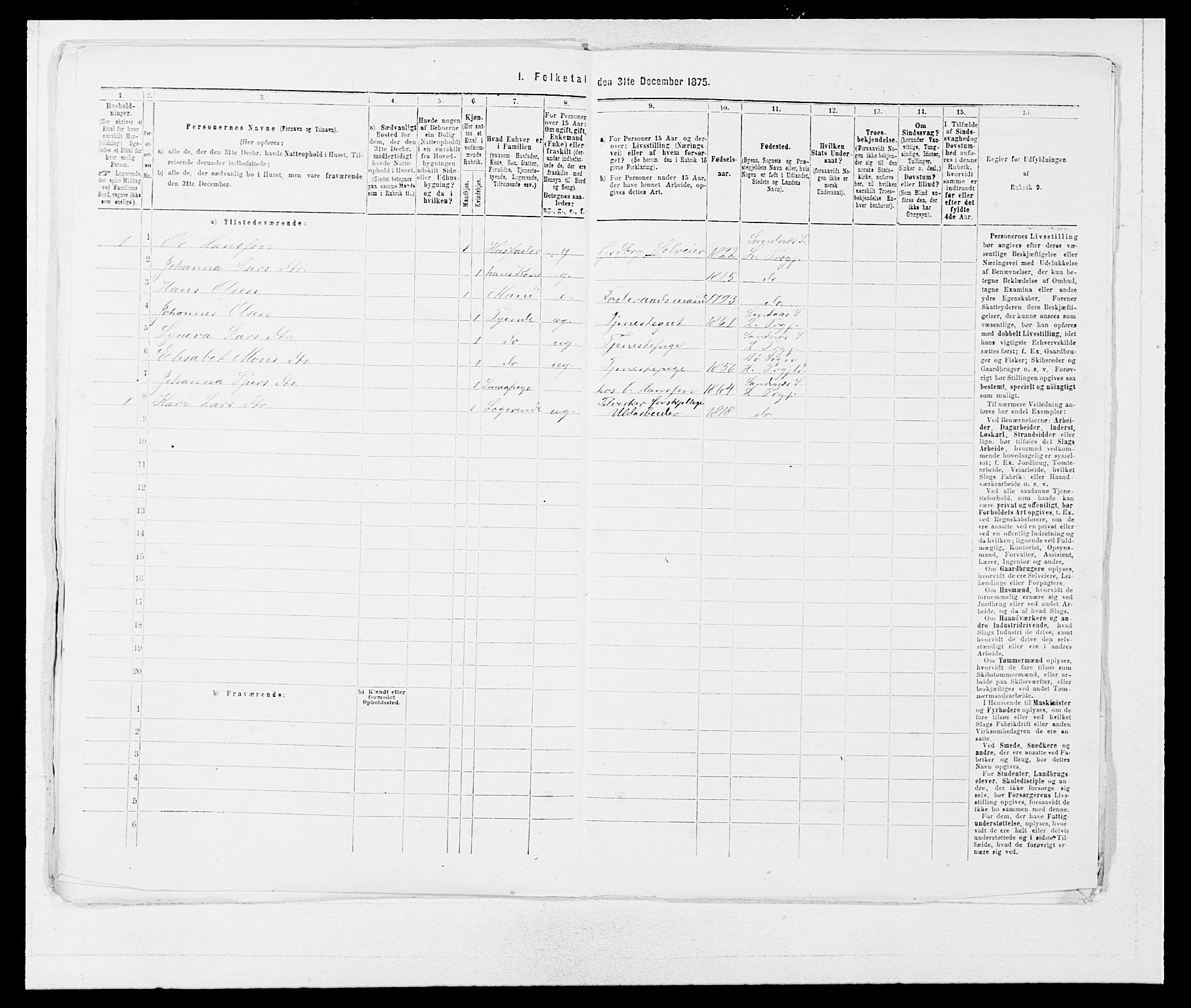 SAB, 1875 census for 1263P Lindås, 1875, p. 379