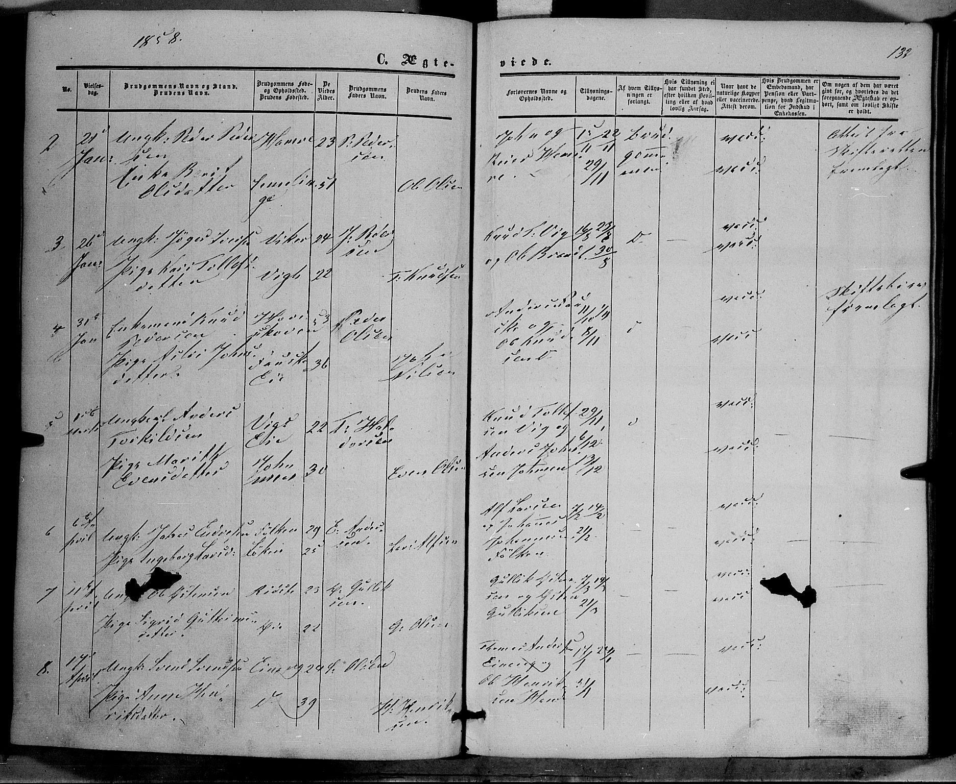 Vestre Slidre prestekontor, SAH/PREST-136/H/Ha/Haa/L0002: Parish register (official) no. 2, 1856-1864, p. 132