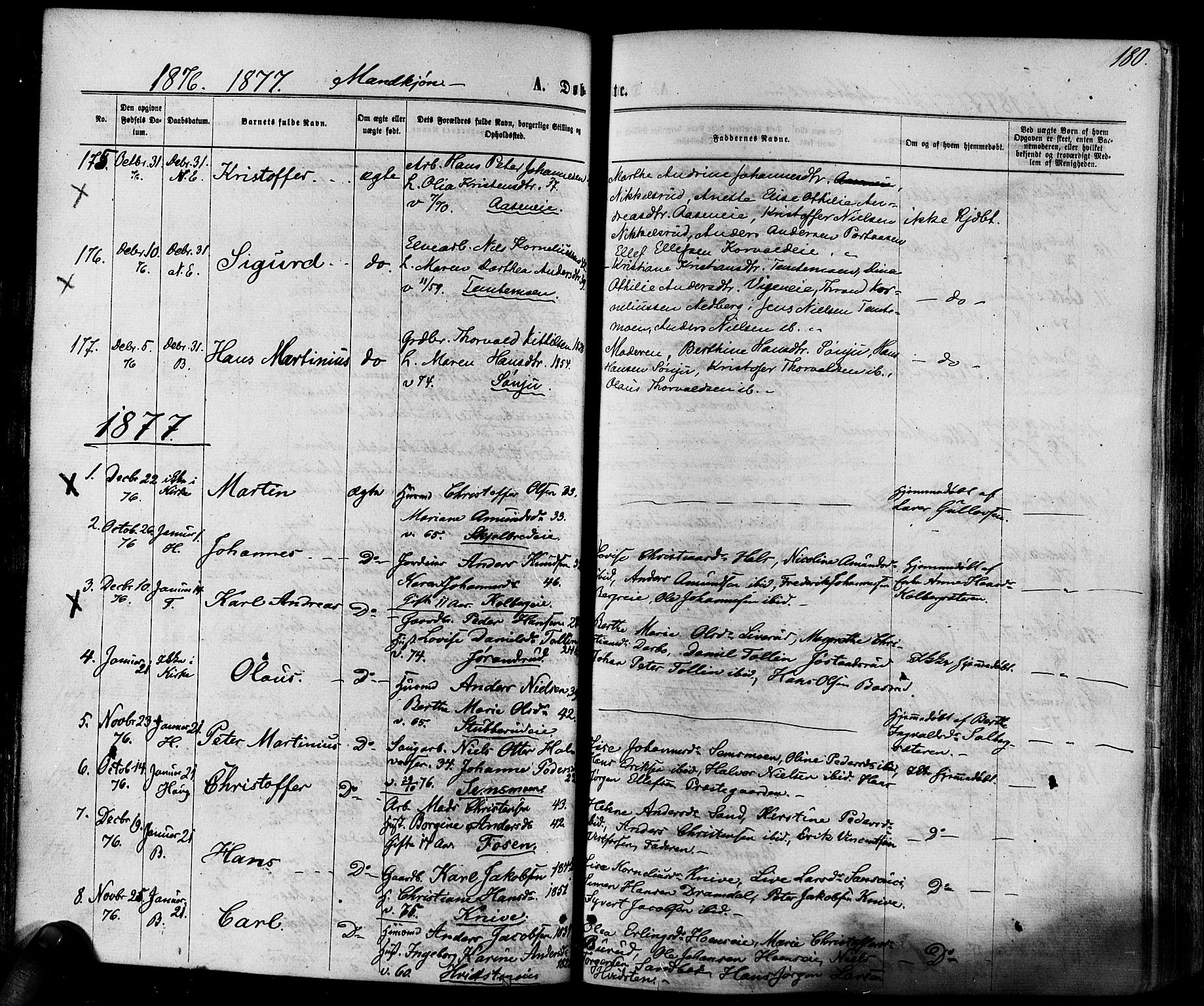 Eiker kirkebøker, SAKO/A-4/F/Fa/L0017: Parish register (official) no. I 17, 1869-1877, p. 180