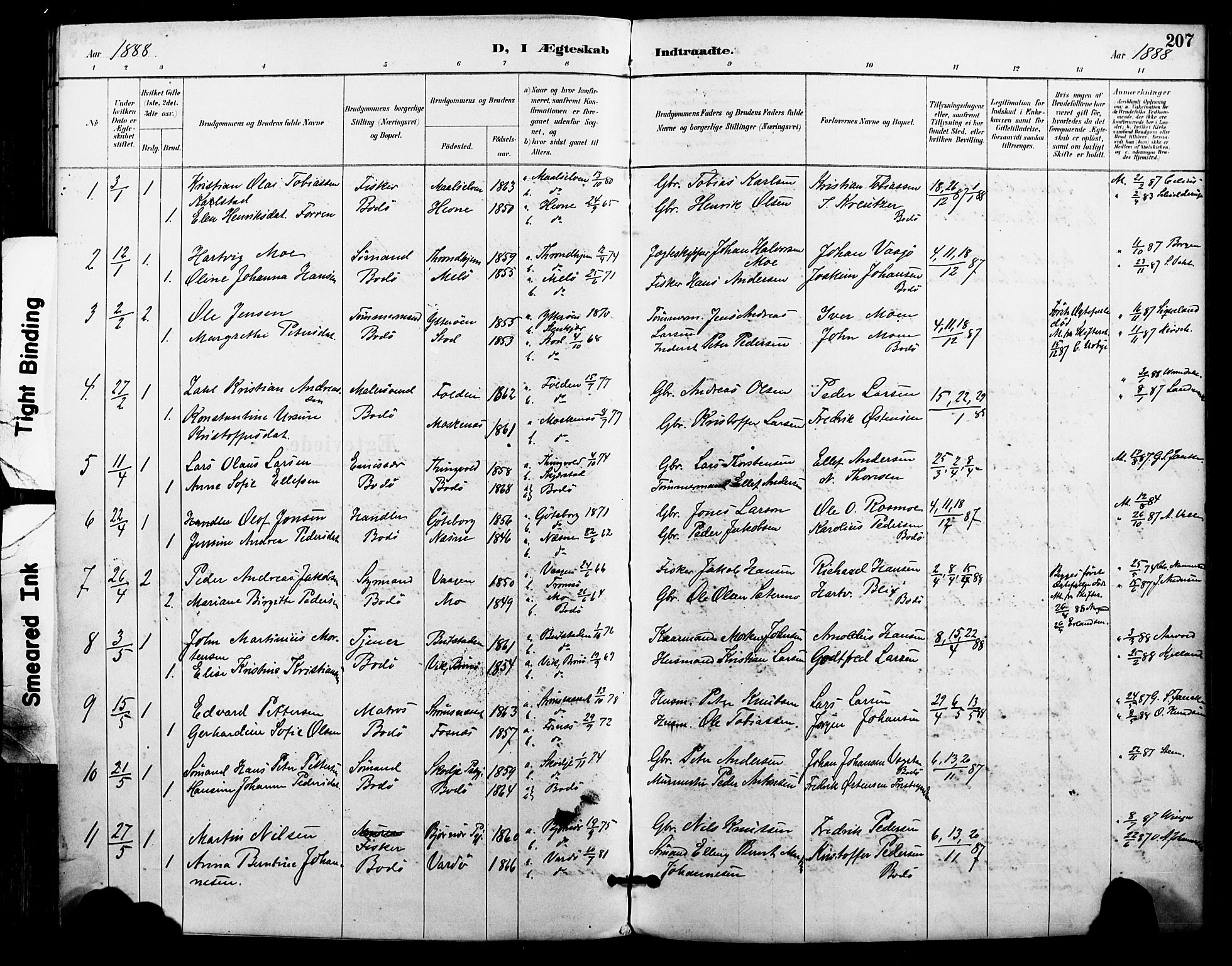 Ministerialprotokoller, klokkerbøker og fødselsregistre - Nordland, AV/SAT-A-1459/801/L0010: Parish register (official) no. 801A10, 1888-1899, p. 207