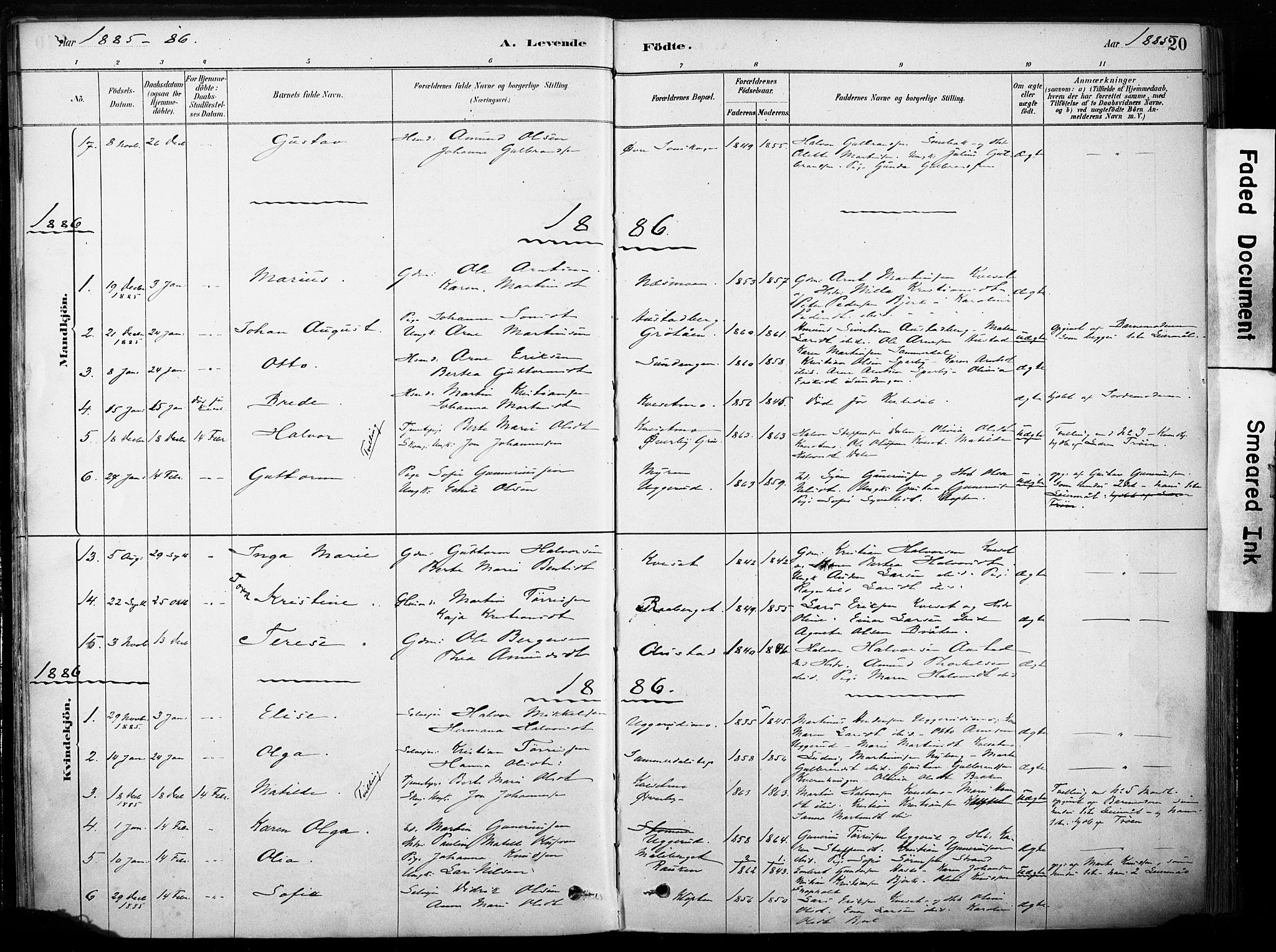 Hof prestekontor, AV/SAH-PREST-038/H/Ha/Haa/L0011: Parish register (official) no. 11, 1879-1911, p. 20