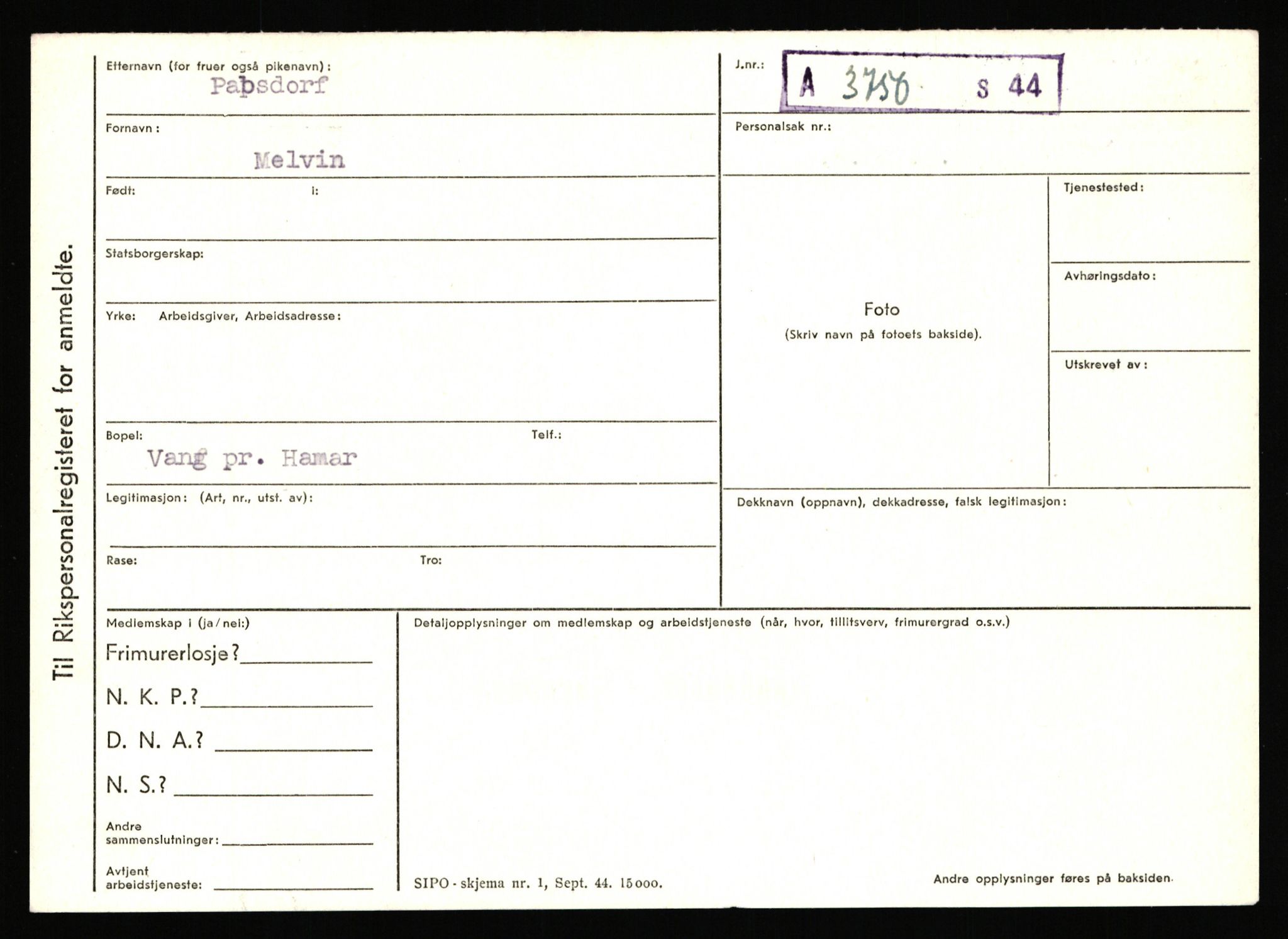 Statspolitiet - Hovedkontoret / Osloavdelingen, AV/RA-S-1329/C/Ca/L0012: Oanæs - Quistgaard	, 1943-1945, p. 2917