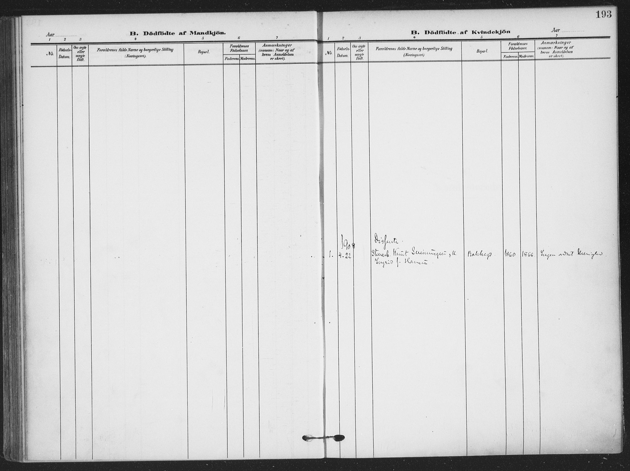 Skien kirkebøker, AV/SAKO-A-302/F/Fa/L0012: Parish register (official) no. 12, 1908-1914, p. 193