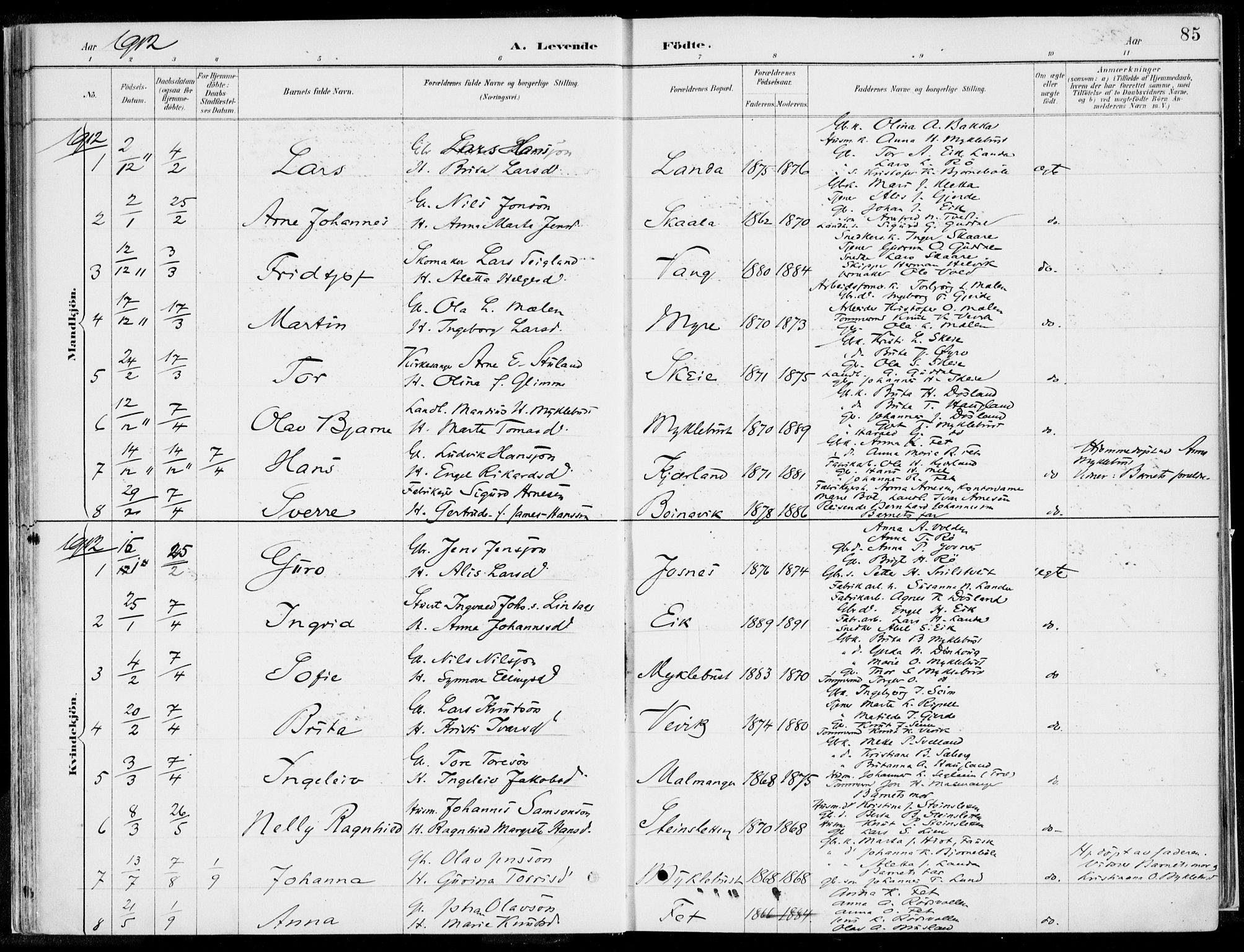 Kvinnherad sokneprestembete, SAB/A-76401/H/Haa: Parish register (official) no. B  1, 1887-1921, p. 85
