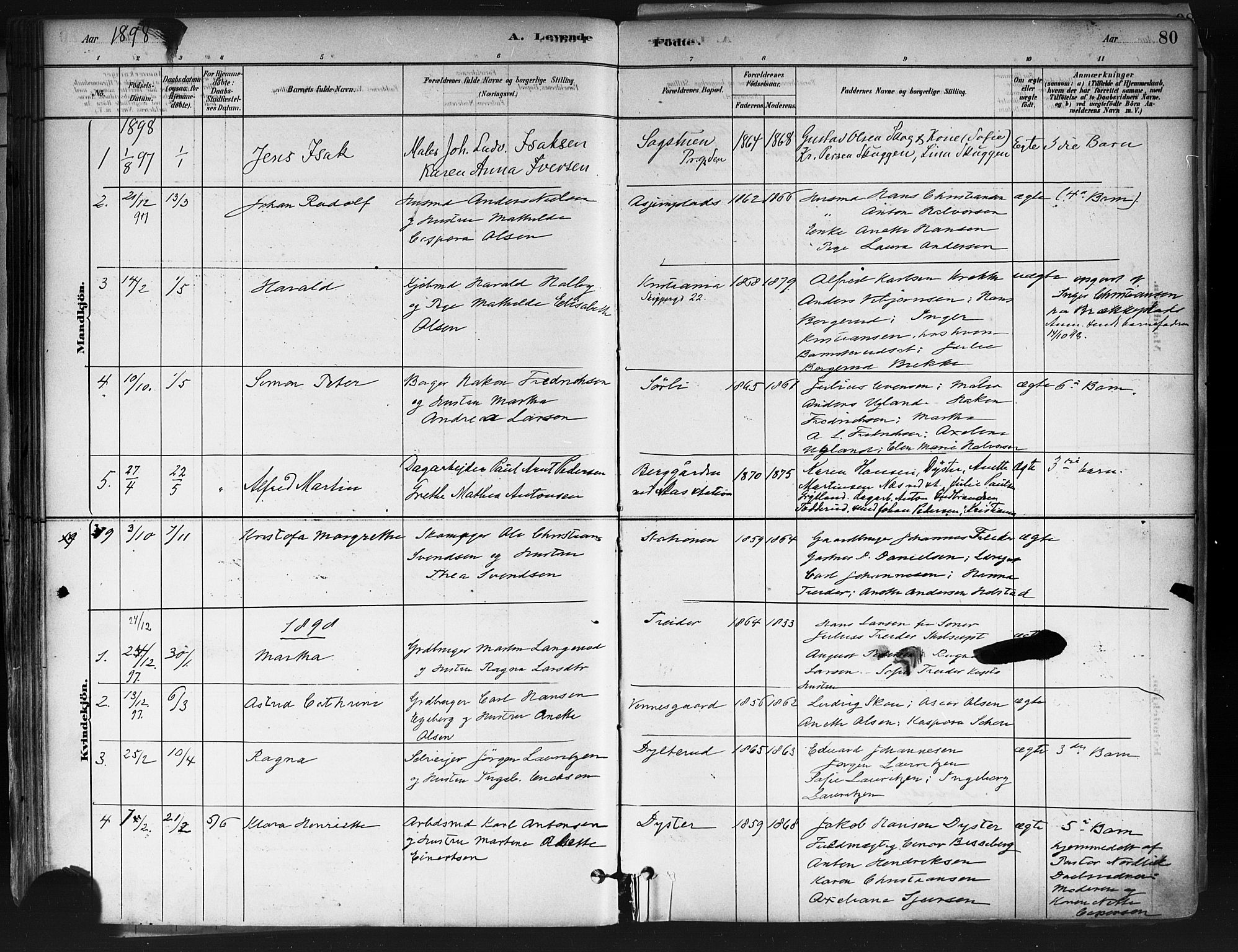 Ås prestekontor Kirkebøker, SAO/A-10894/F/Fa/L0009: Parish register (official) no. I 9, 1881-1900, p. 80
