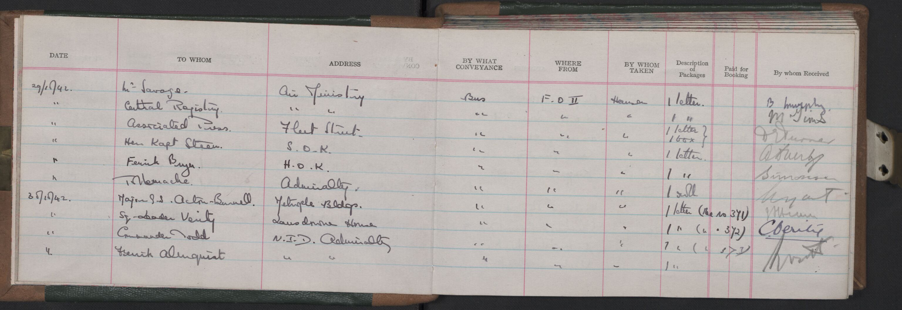 Forsvarets Overkommando. 2. kontor. Arkiv 8.3 (FO.II/8.3). Korrespondanse FD/E og FO.II, AV/RA-RAFA-7141/Dac/Dacb/L0001: Parcel books, 1942-1944, p. 398