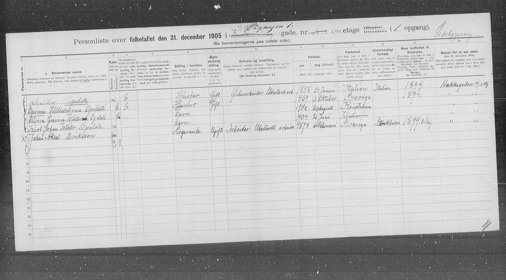 OBA, Municipal Census 1905 for Kristiania, 1905, p. 22523