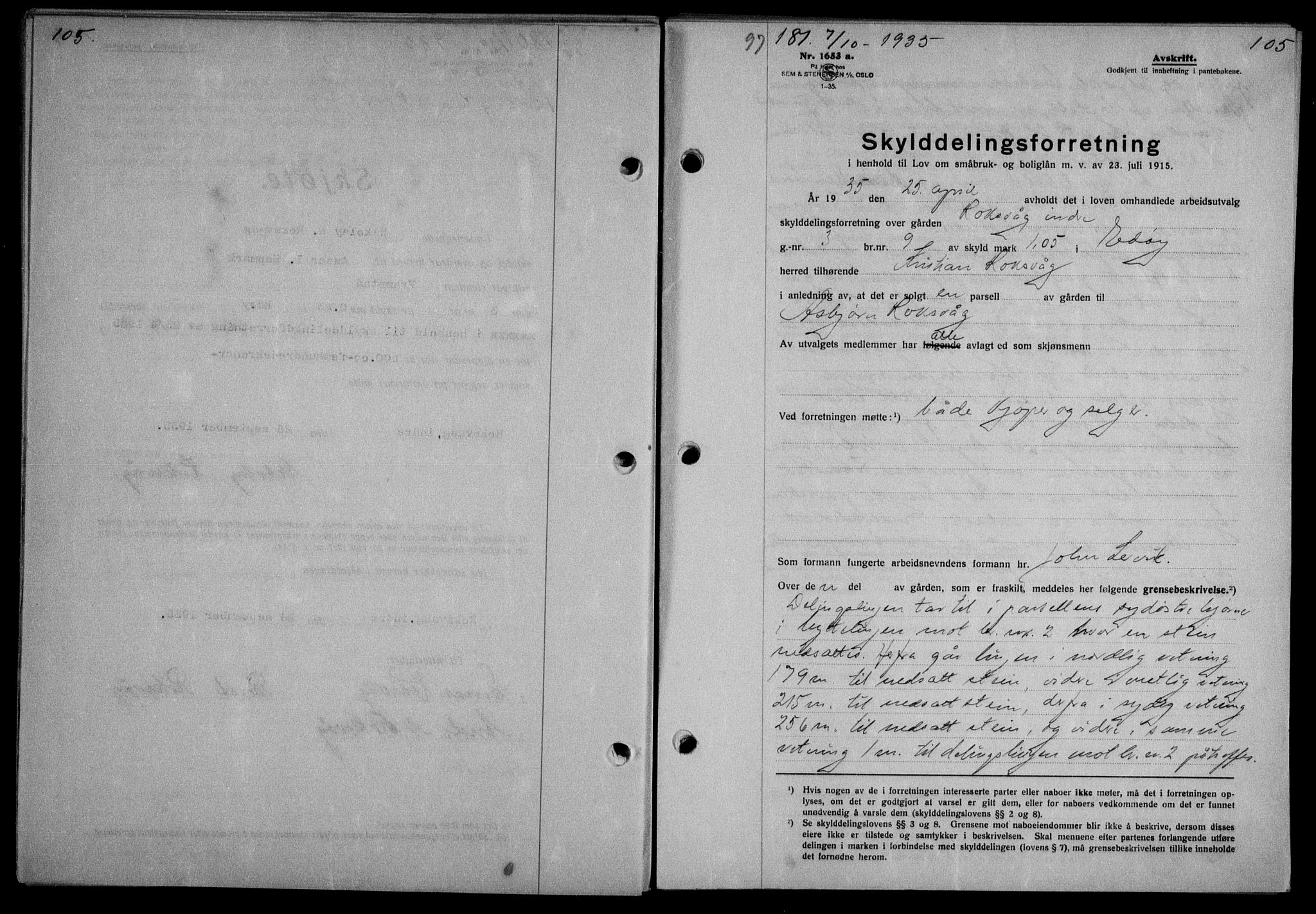 Nordmøre sorenskriveri, AV/SAT-A-4132/1/2/2Ca/L0086: Mortgage book no. 76, 1935-1935, Deed date: 07.10.1935