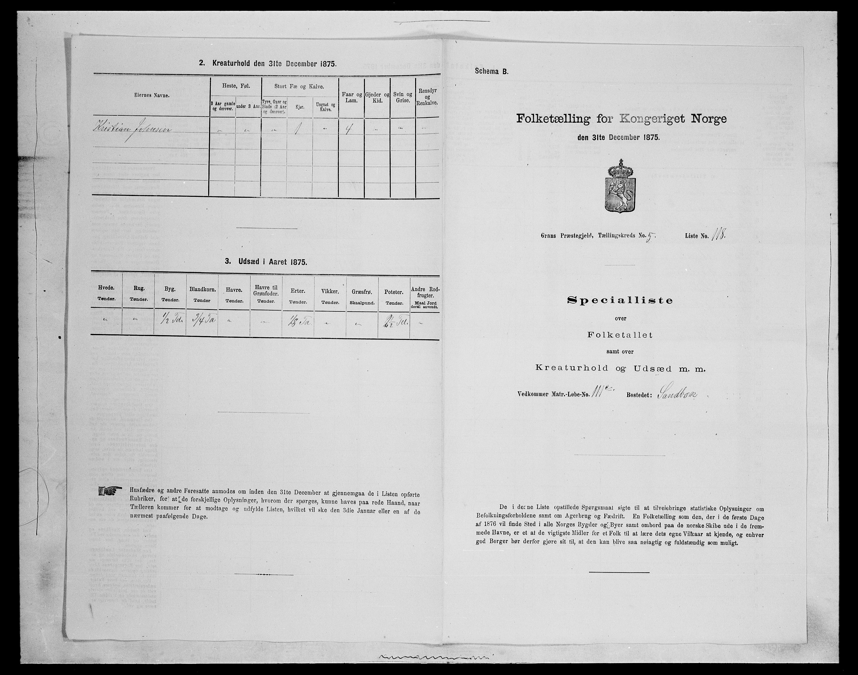SAH, 1875 census for 0534P Gran, 1875, p. 1000