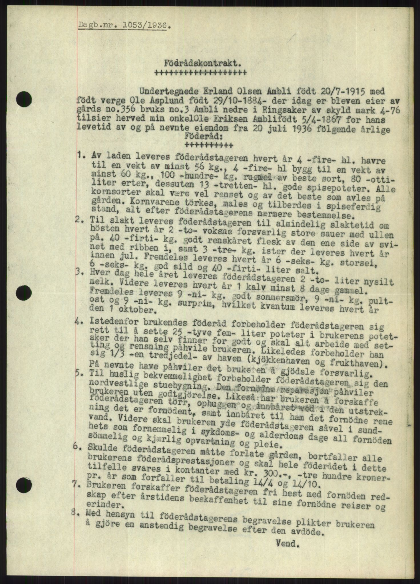 Nord-Hedmark sorenskriveri, SAH/TING-012/H/Hb/Hbf/L0001: Mortgage book no. B1, 1936-1936, Diary no: : 1053/1936