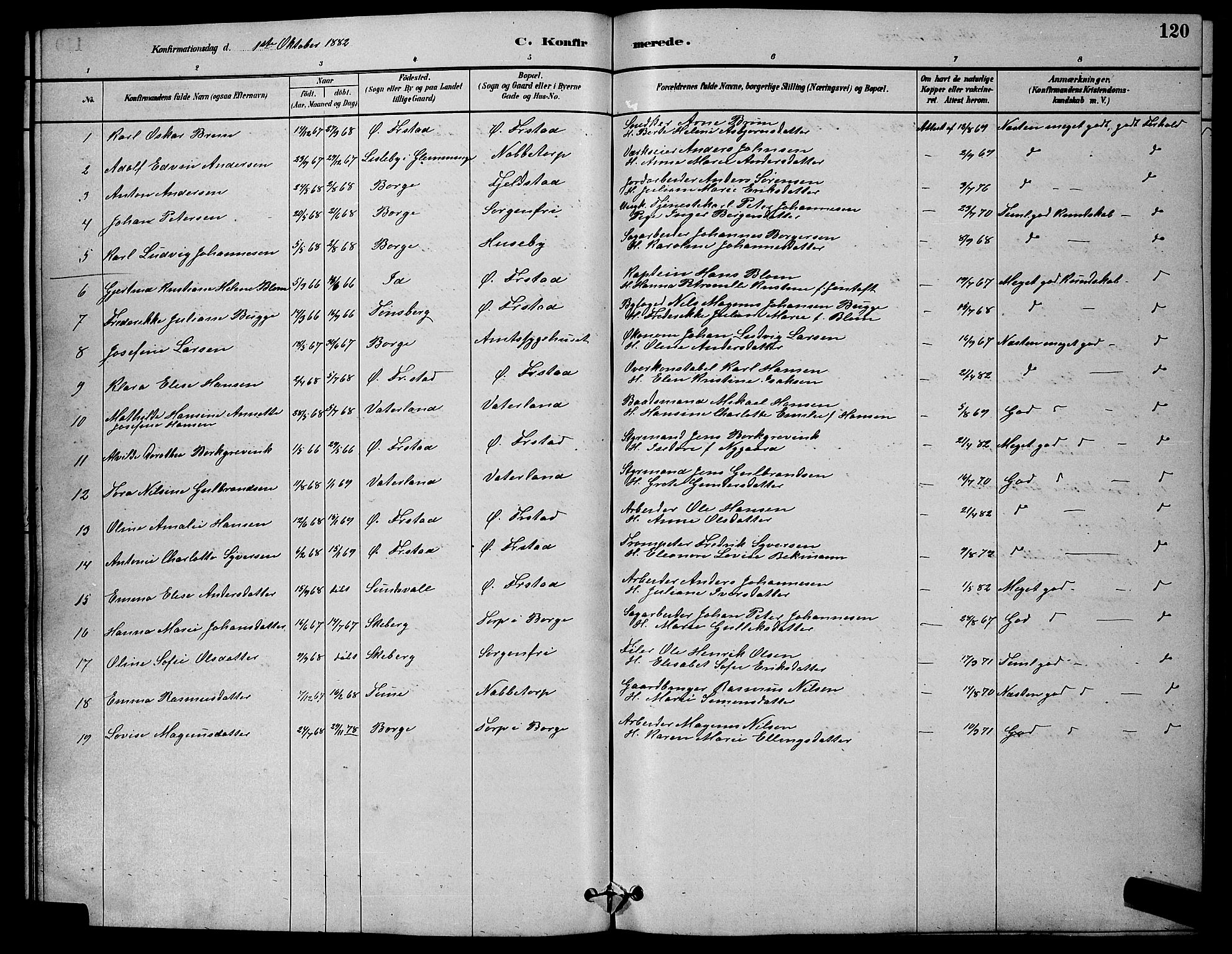 Østre Fredrikstad prestekontor Kirkebøker, SAO/A-10907/G/Ga/L0001: Parish register (copy) no. 1, 1880-1899, p. 120
