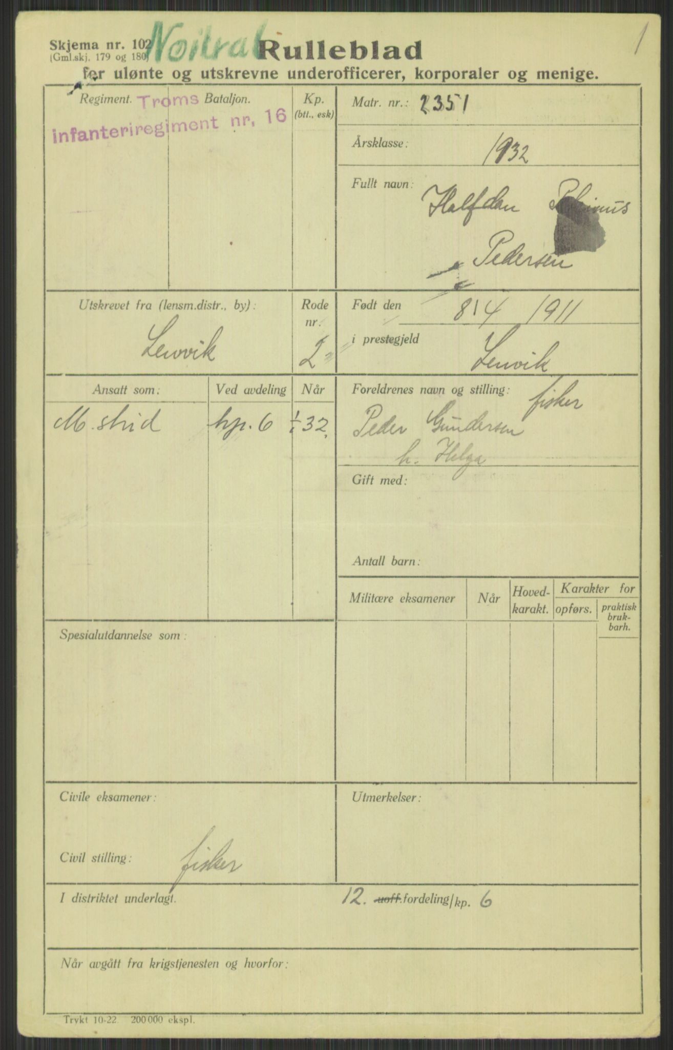 Forsvaret, Troms infanteriregiment nr. 16, AV/RA-RAFA-3146/P/Pa/L0016: Rulleblad for regimentets menige mannskaper, årsklasse 1932, 1932, p. 1297