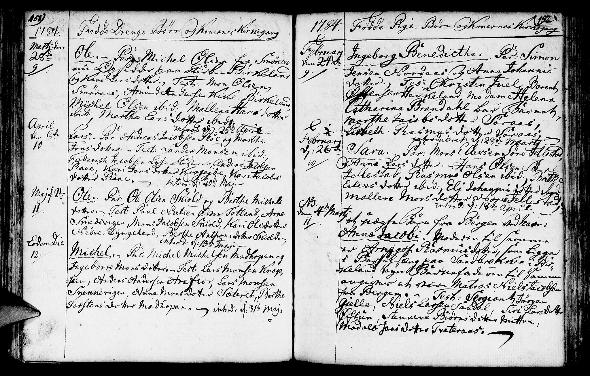 Fana Sokneprestembete, AV/SAB-A-75101/H/Haa/Haaa/L0005: Parish register (official) no. A 5, 1773-1799, p. 151-152