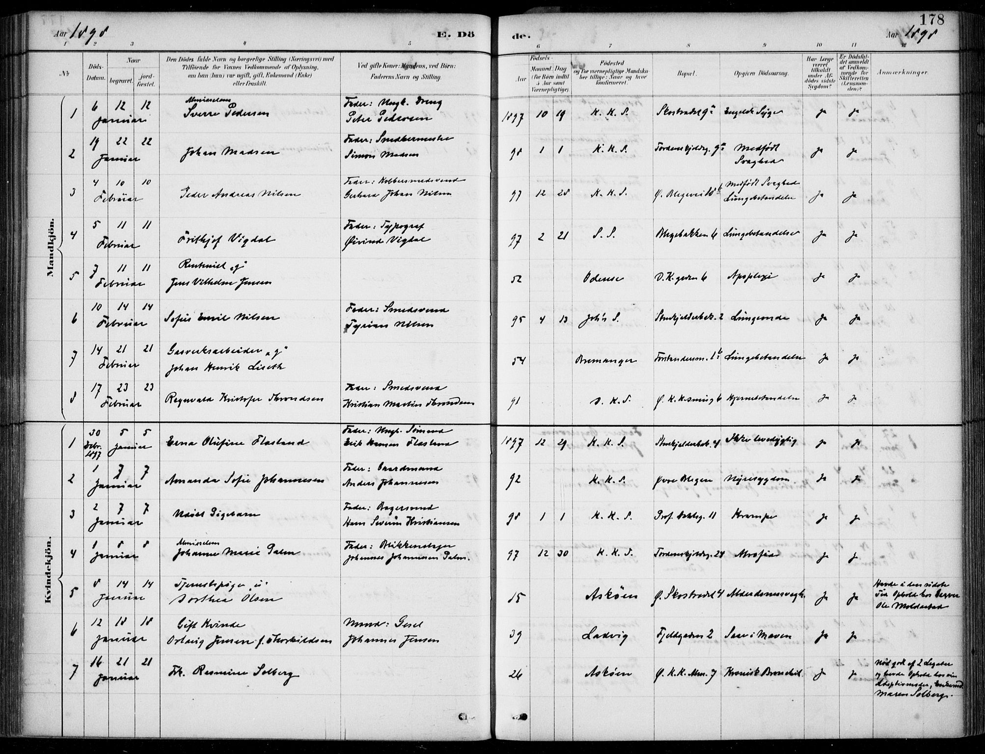 Korskirken sokneprestembete, SAB/A-76101/H/Hab: Parish register (copy) no. E 4, 1884-1910, p. 178