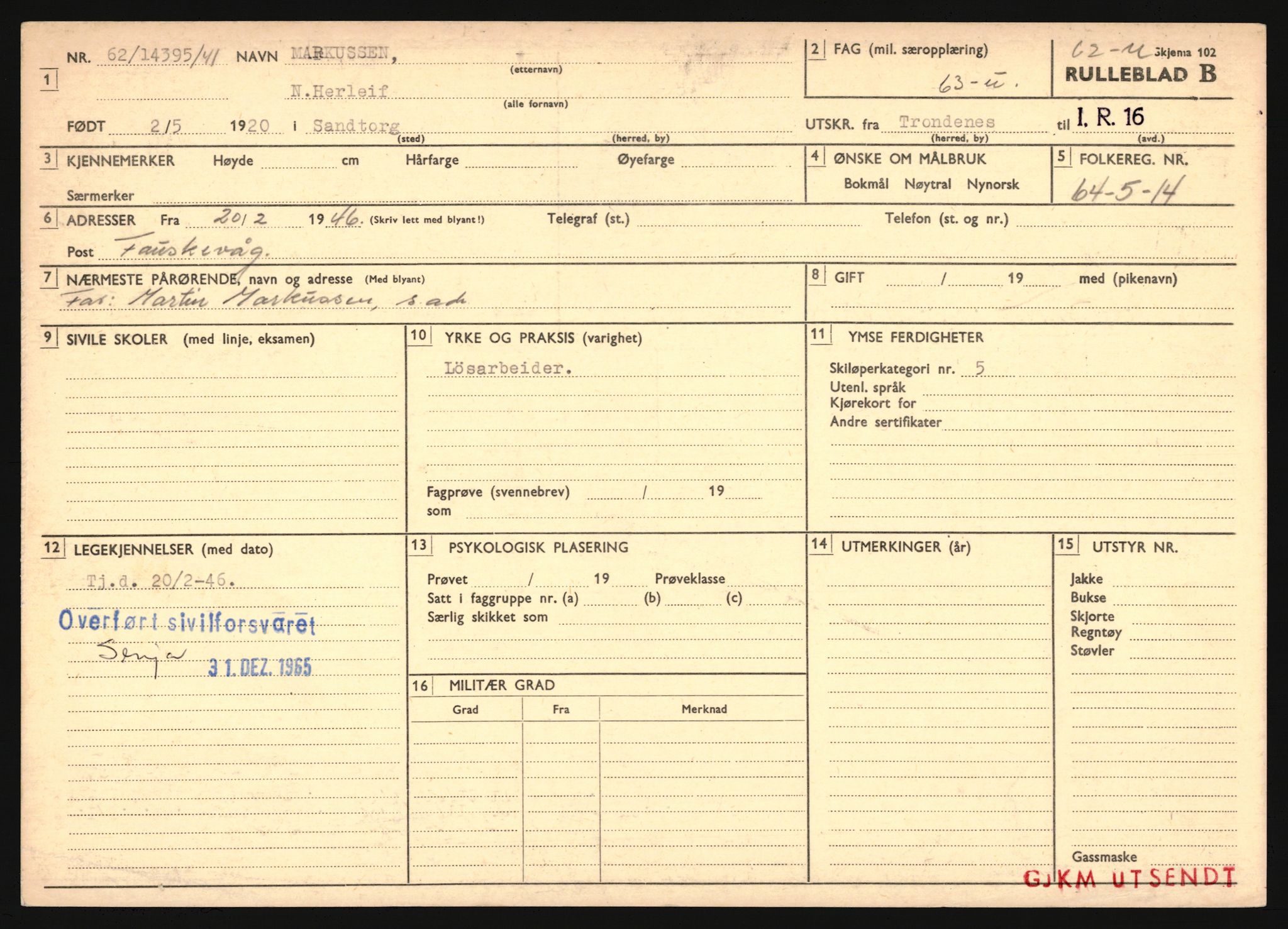 Forsvaret, Troms infanteriregiment nr. 16, AV/RA-RAFA-3146/P/Pa/L0024/0002: Rulleblad / Rulleblad for regimentets menige mannskaper, årsklasse 1941, 1941, p. 296