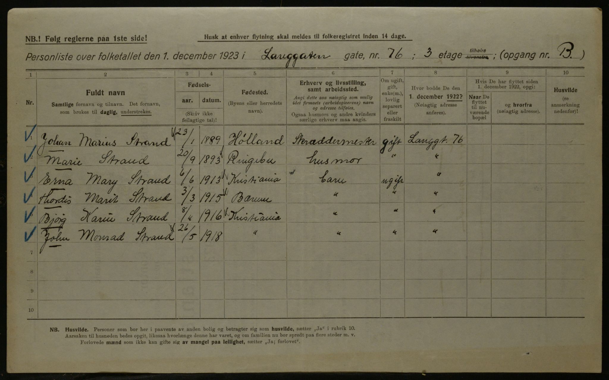 OBA, Municipal Census 1923 for Kristiania, 1923, p. 63168