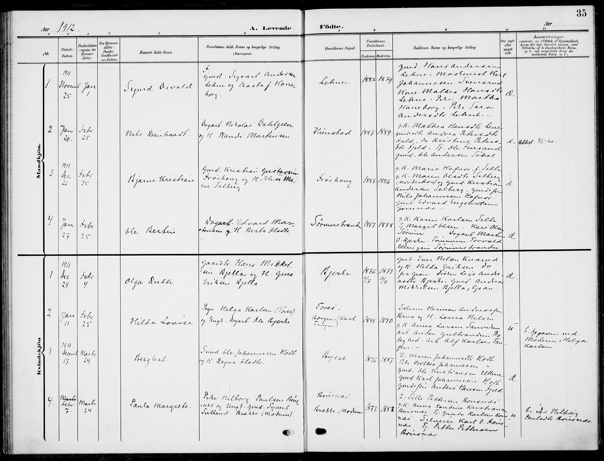 Hole kirkebøker, AV/SAKO-A-228/F/Fa/L0010: Parish register (official) no. I 10, 1907-1917, p. 35